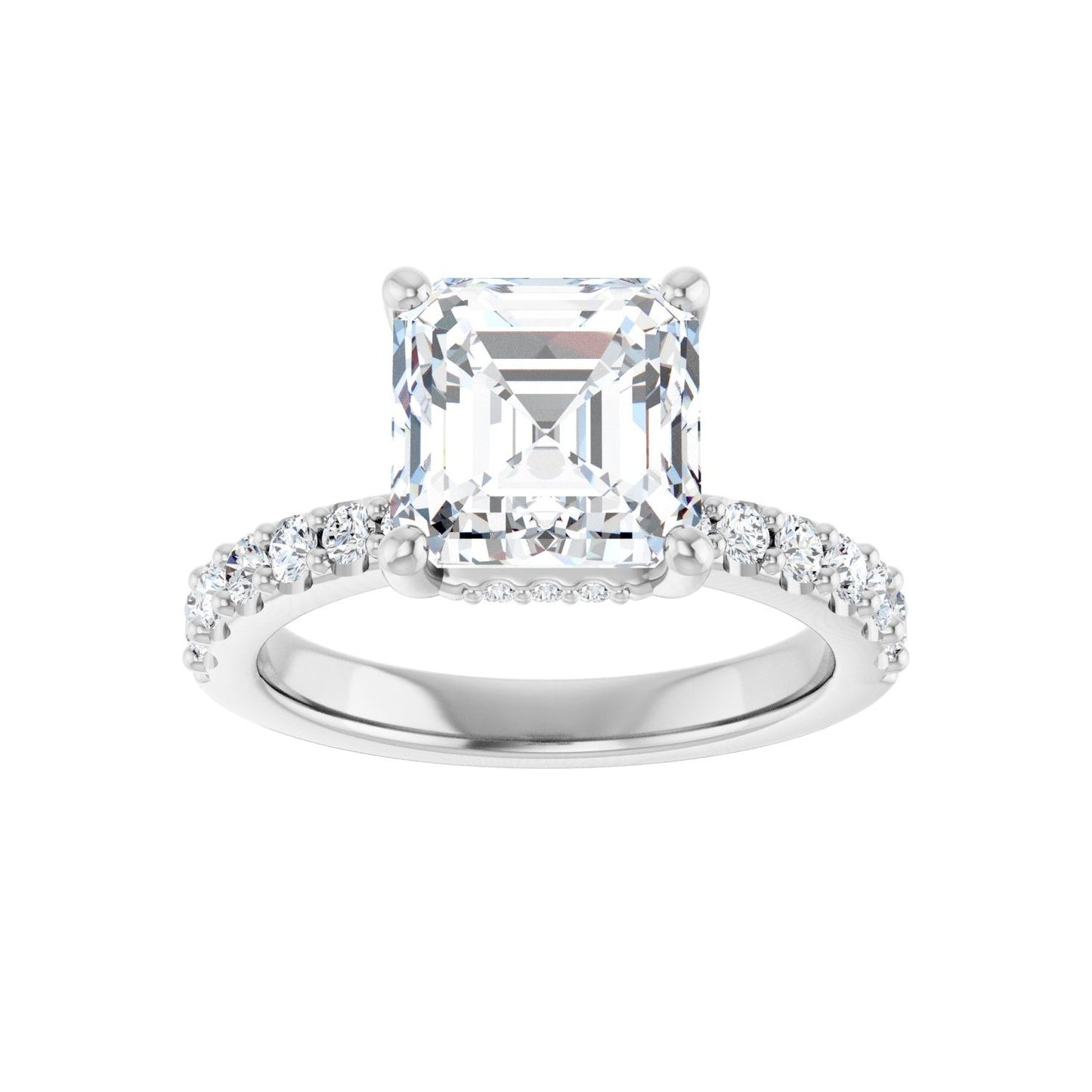 Asscher Hidden Halo-Style Engagement Ring | Metal Type=14K White Gold | Center Stone Size=3 CT | Image 3