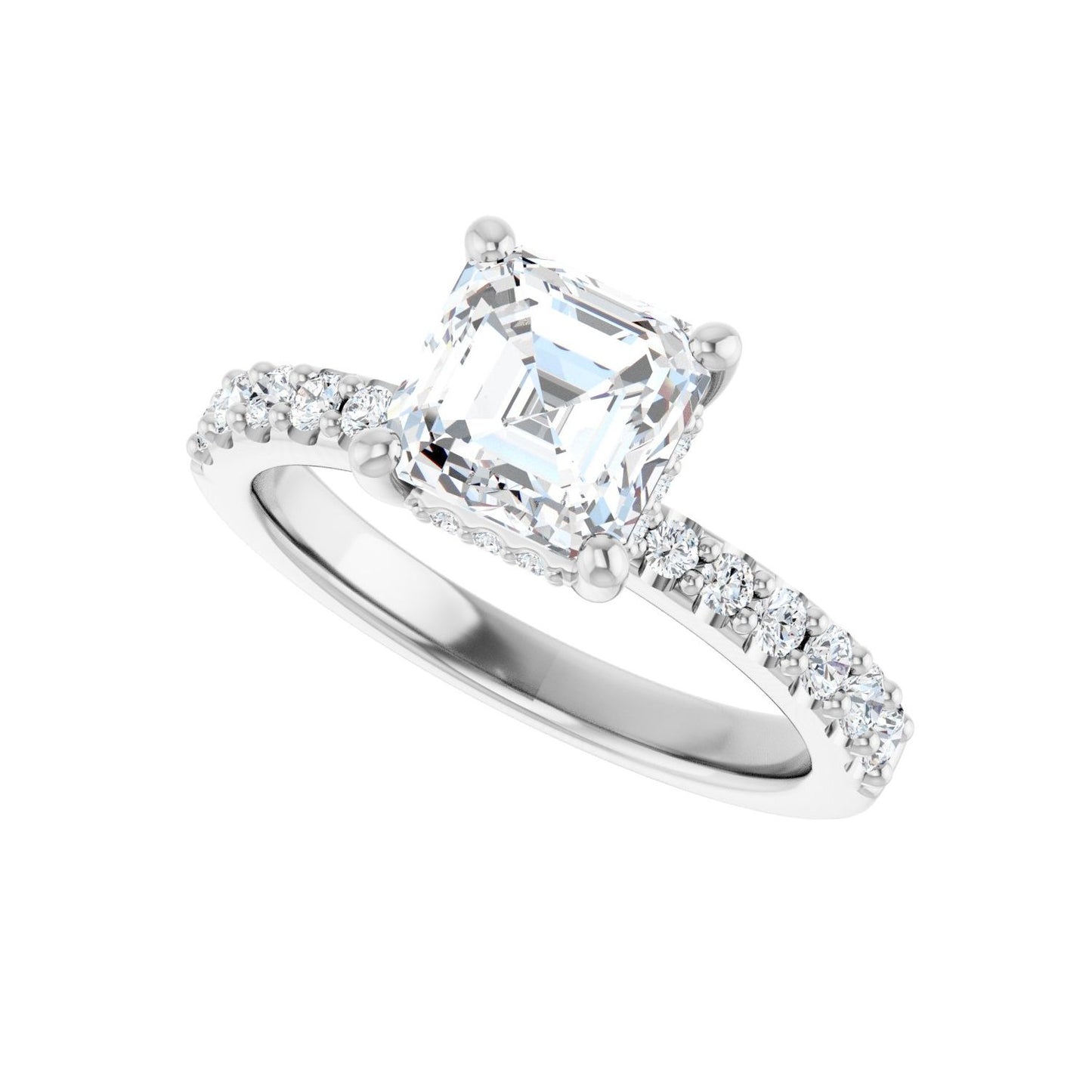 Asscher Hidden Halo-Style Engagement Ring | Metal Type=14K White Gold | Center Stone Size=1.5 CT | Image 5