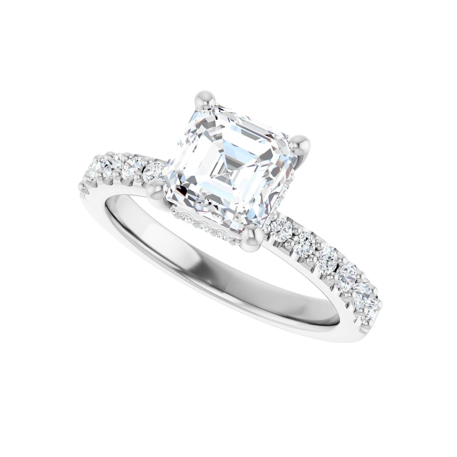 Asscher Hidden Halo-Style Engagement Ring | Metal Type=14K White Gold | Center Stone Size=1.5 CT | Image 5