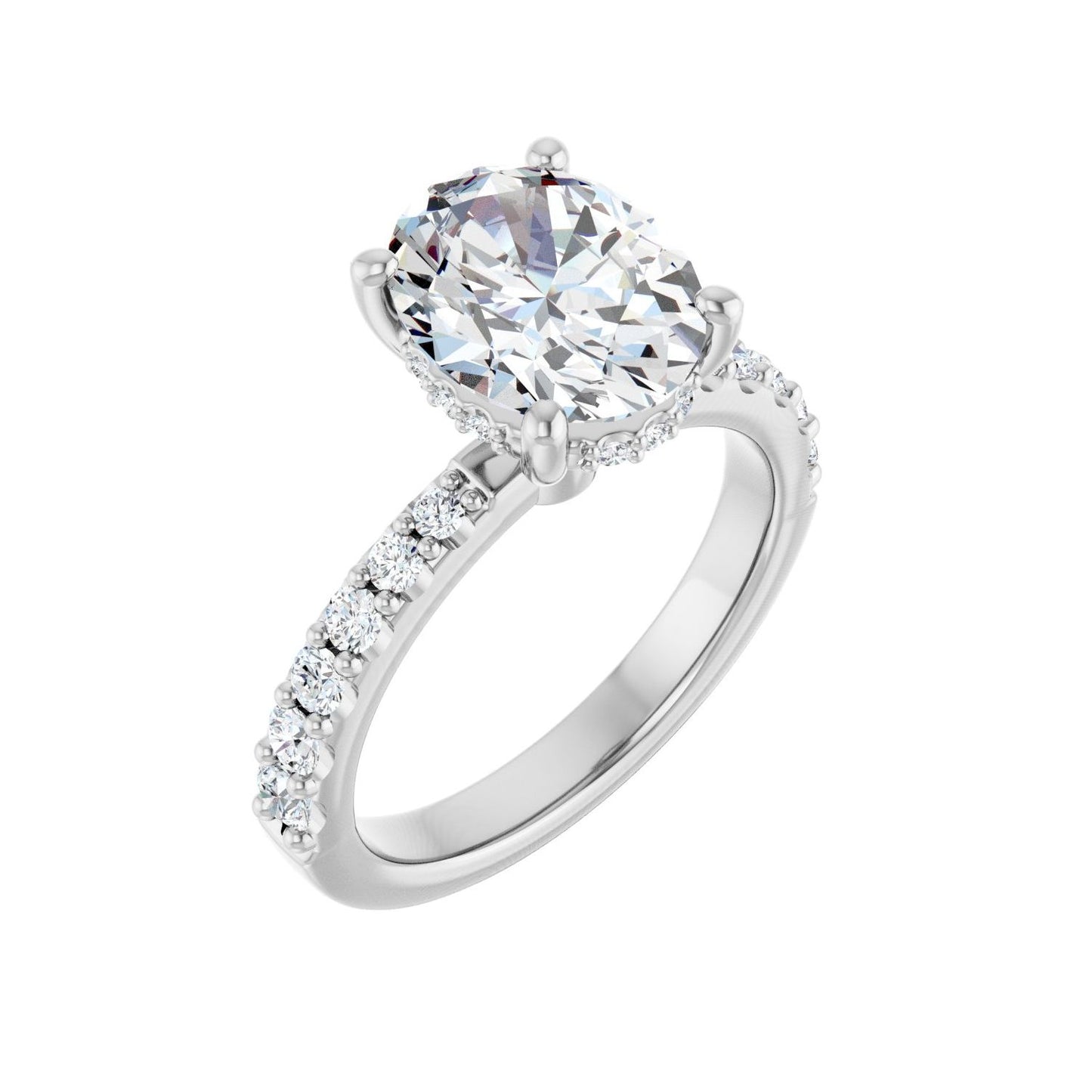 Oval Hidden Halo-Style Engagement Ring | Metal Type=14K White Gold | Center Stone Size=2.5 CT | Image 1