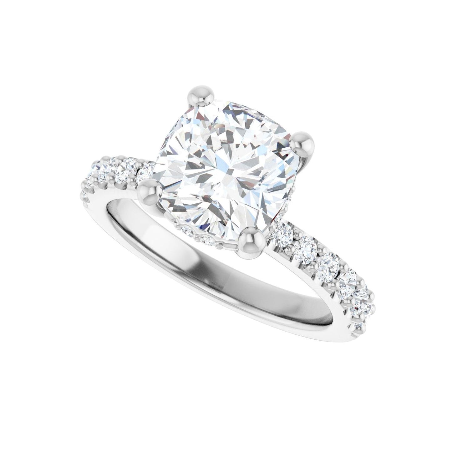 Cushion Hidden Halo-Style Engagement Ring | Metal Type=14K White Gold | Center Stone Size=3 CT | Image 5