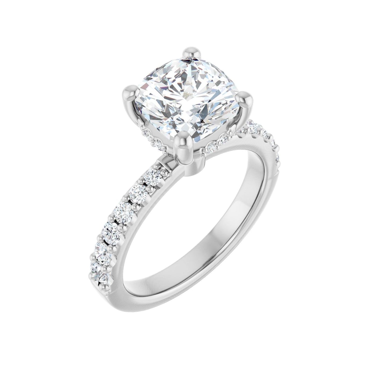 Cushion Hidden Halo-Style Engagement Ring | Metal Type=14K White Gold | Center Stone Size=3 CT | Image 1