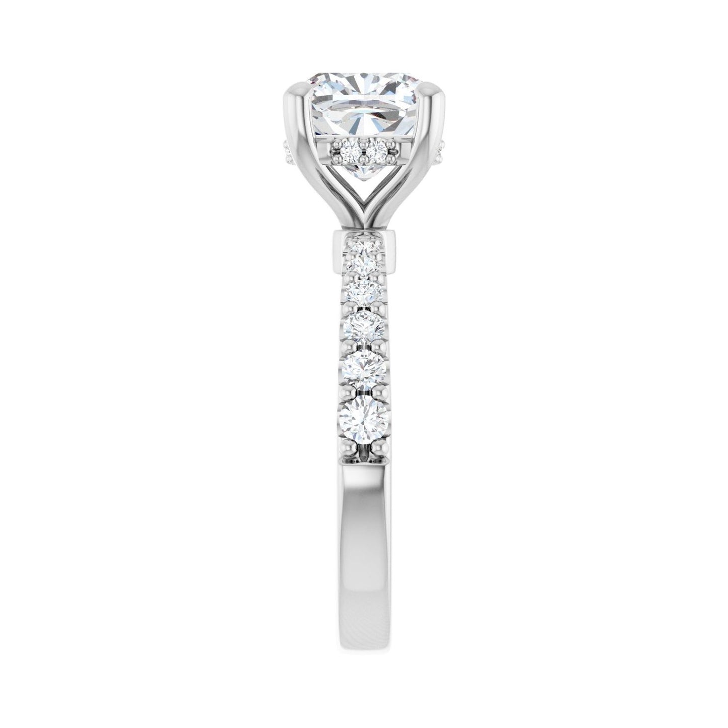 Cushion Hidden Halo-Style Engagement Ring | Metal Type=14K White Gold | Center Stone Size=3 CT | Image 4