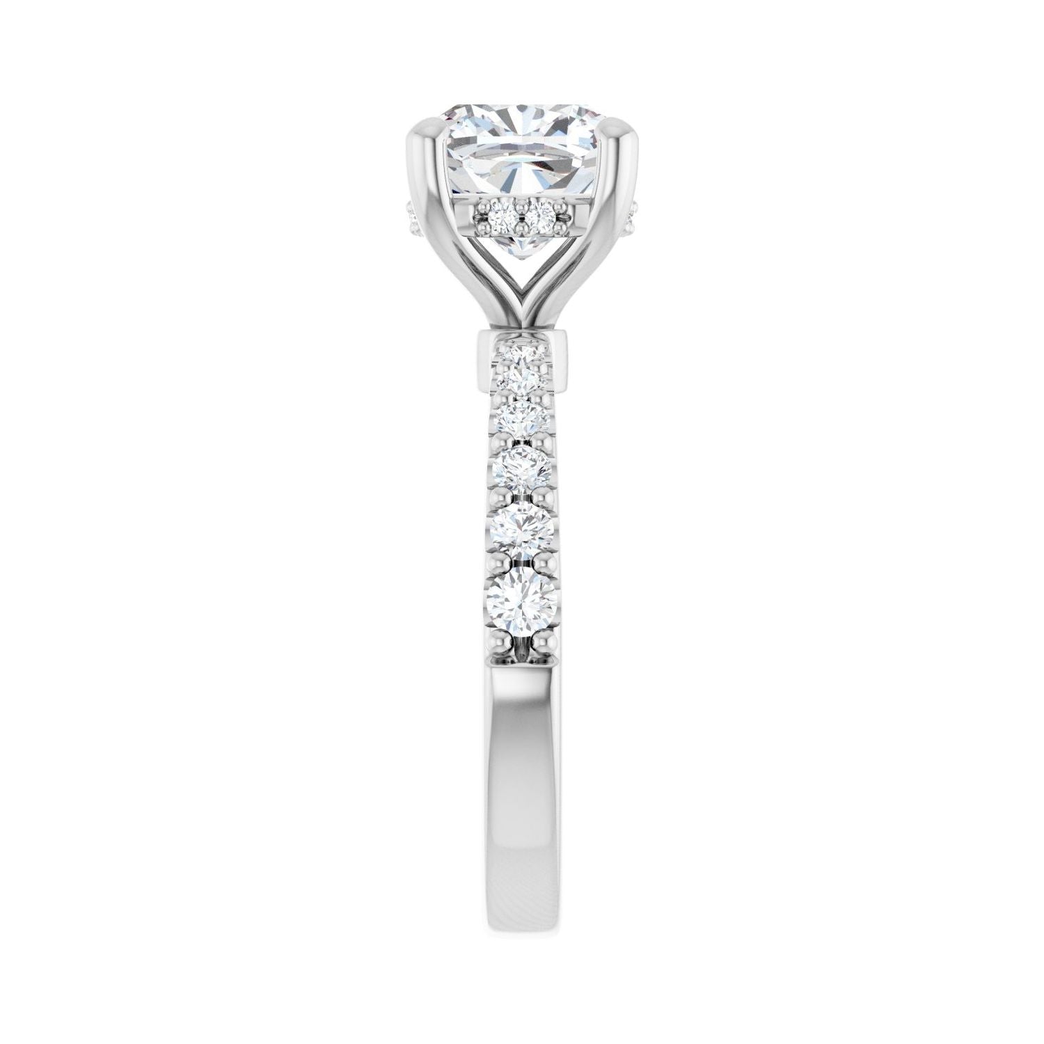 Cushion Hidden Halo-Style Engagement Ring | Metal Type=14K White Gold | Center Stone Size=3 CT | Image 4