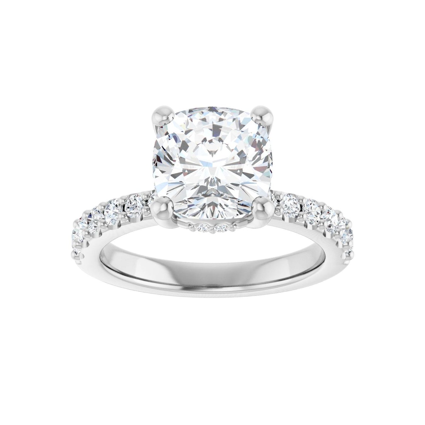 Cushion Hidden Halo-Style Engagement Ring | Metal Type=14K White Gold | Center Stone Size=3 CT | Image 3