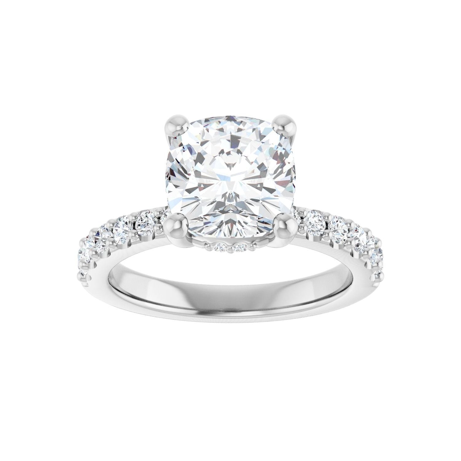 Cushion Hidden Halo-Style Engagement Ring | Metal Type=14K White Gold | Center Stone Size=3 CT | Image 3