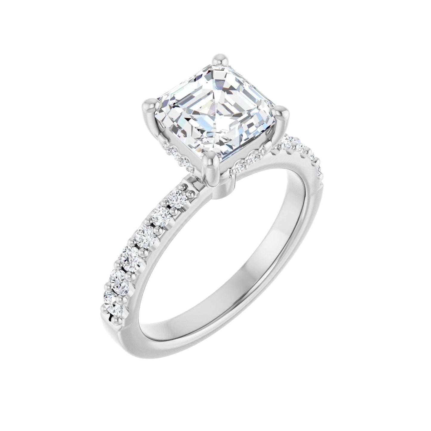 Asscher Hidden Halo-Style Engagement Ring | Metal Type=14K White Gold | Center Stone Size=2 CT | Image 1