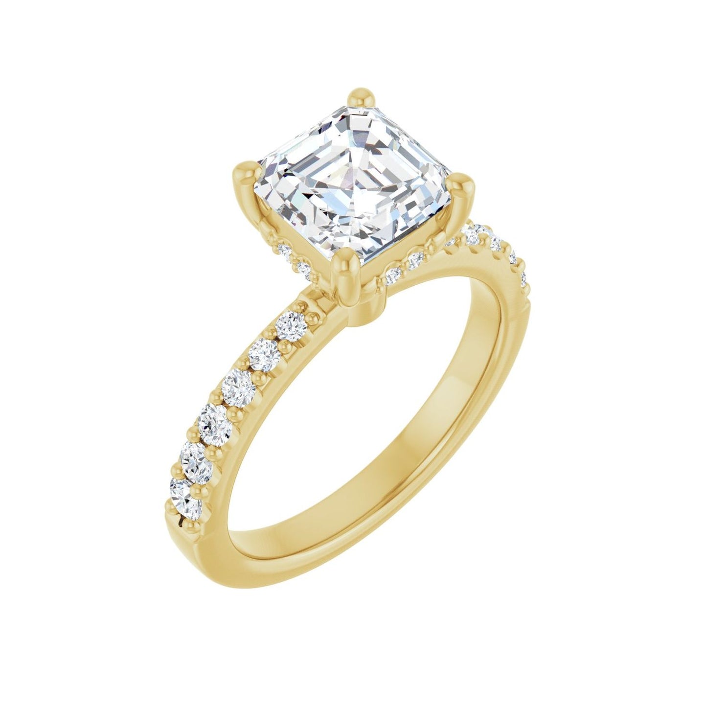 Asscher Hidden Halo-Style Engagement Ring | Metal Type=14K Yellow Gold | Center Stone Size=2 CT | Image 1