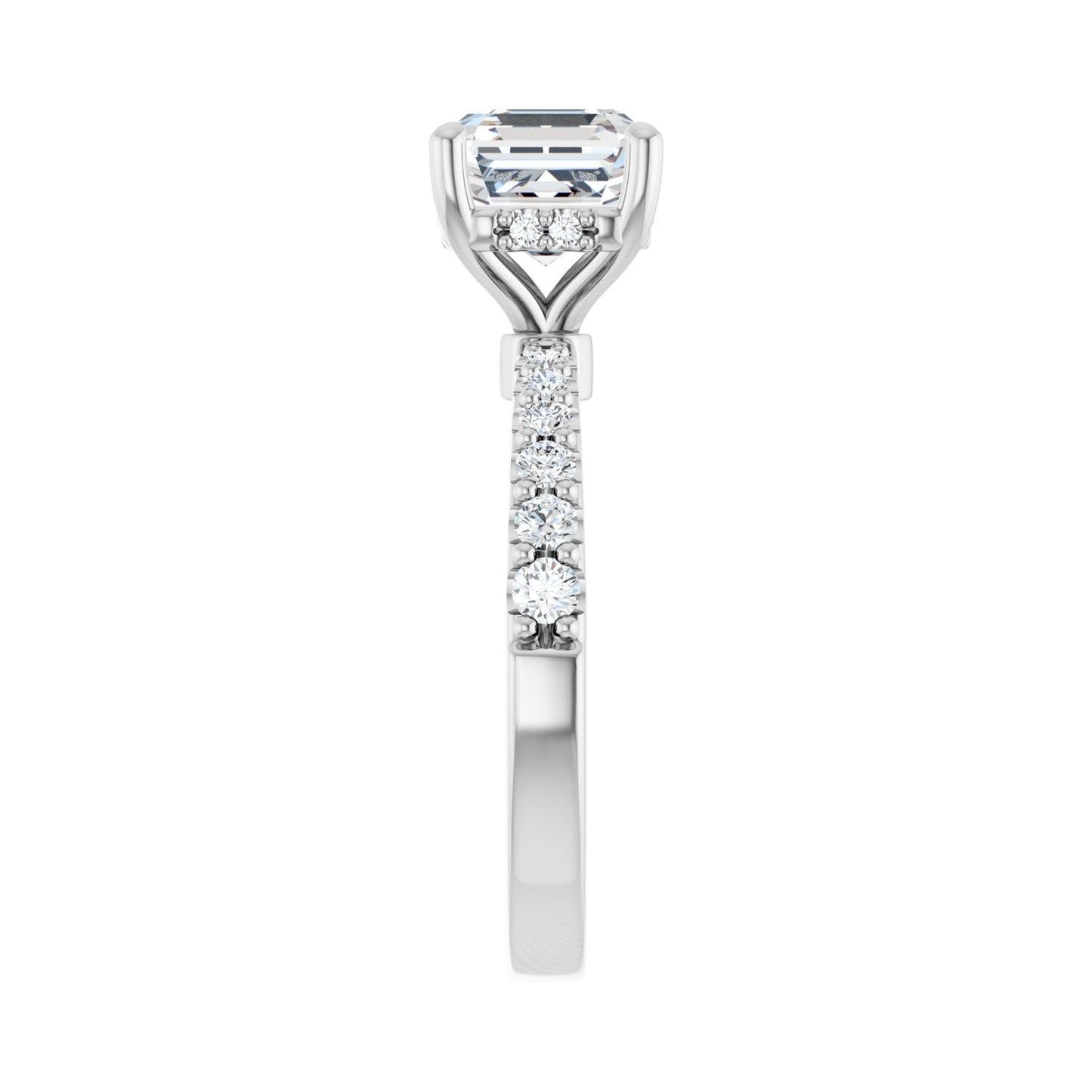 Asscher Hidden Halo-Style Engagement Ring | Metal Type=14K White Gold | Center Stone Size=2 CT | Image 4