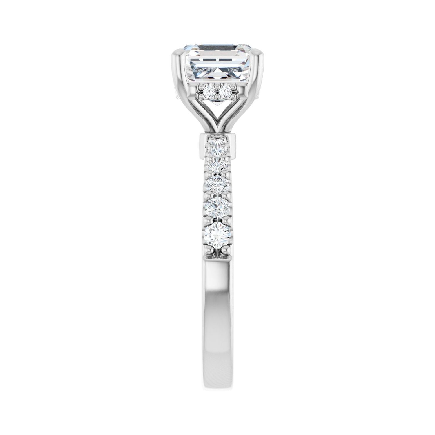 Asscher Hidden Halo-Style Engagement Ring | Metal Type=14K White Gold | Center Stone Size=2 CT | Image 4