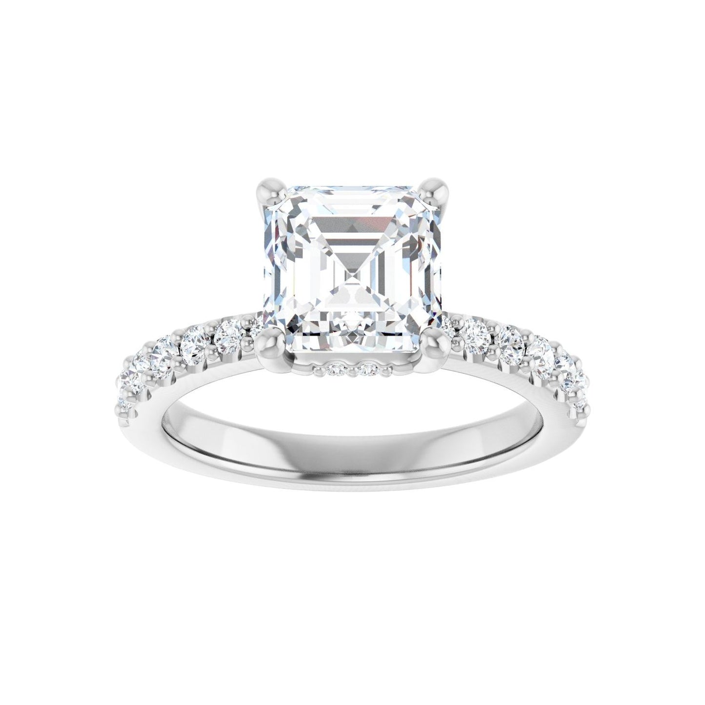 Asscher Hidden Halo-Style Engagement Ring | Metal Type=14K White Gold | Center Stone Size=2 CT | Image 3