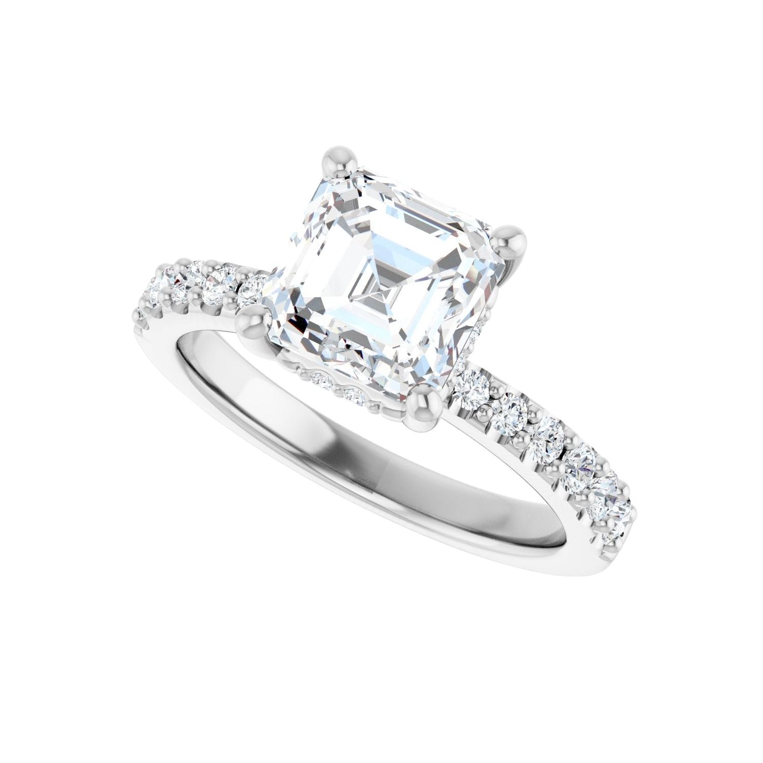 Asscher Hidden Halo-Style Engagement Ring | Metal Type=14K White Gold | Center Stone Size=2 CT | Image 5
