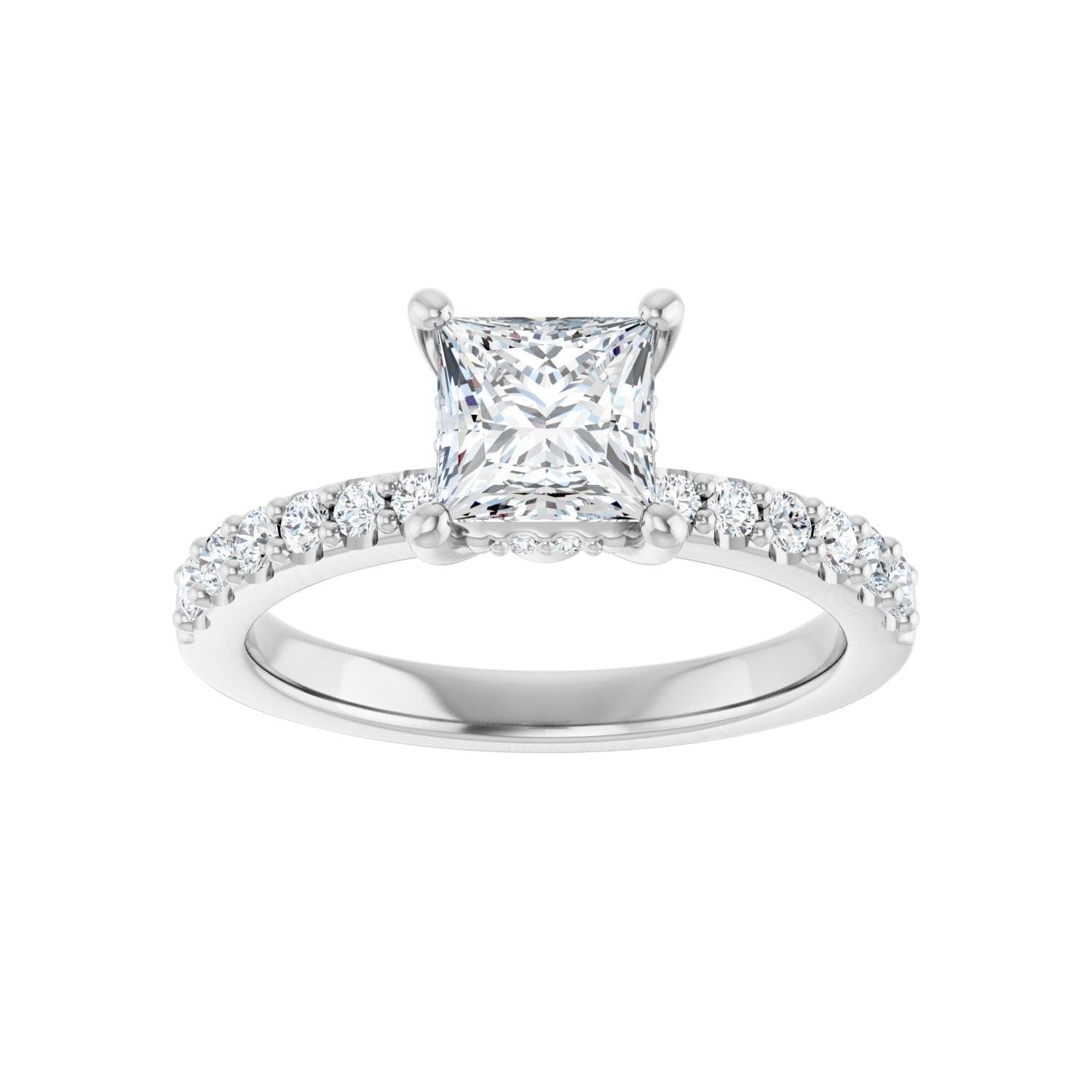 Square Hidden Halo-Style Engagement Ring | Metal Type=14K White Gold | Center Stone Size=1 CT | Image 3