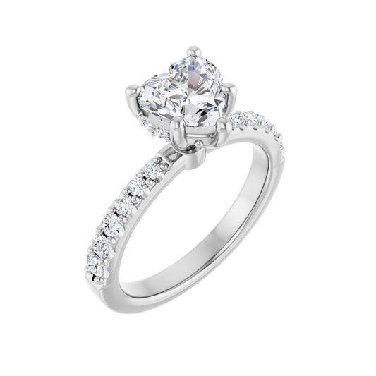 Heart Hidden Halo-Style Engagement Ring | Metal Type=14K White Gold | Center Stone Size=1 CT | Image 1