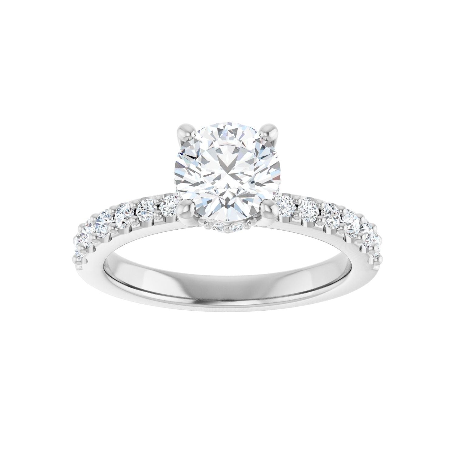 Round Hidden Halo-Style Engagement Ring | Metal Type=14K White Gold | Center Stone Size=1 CT | Image 3