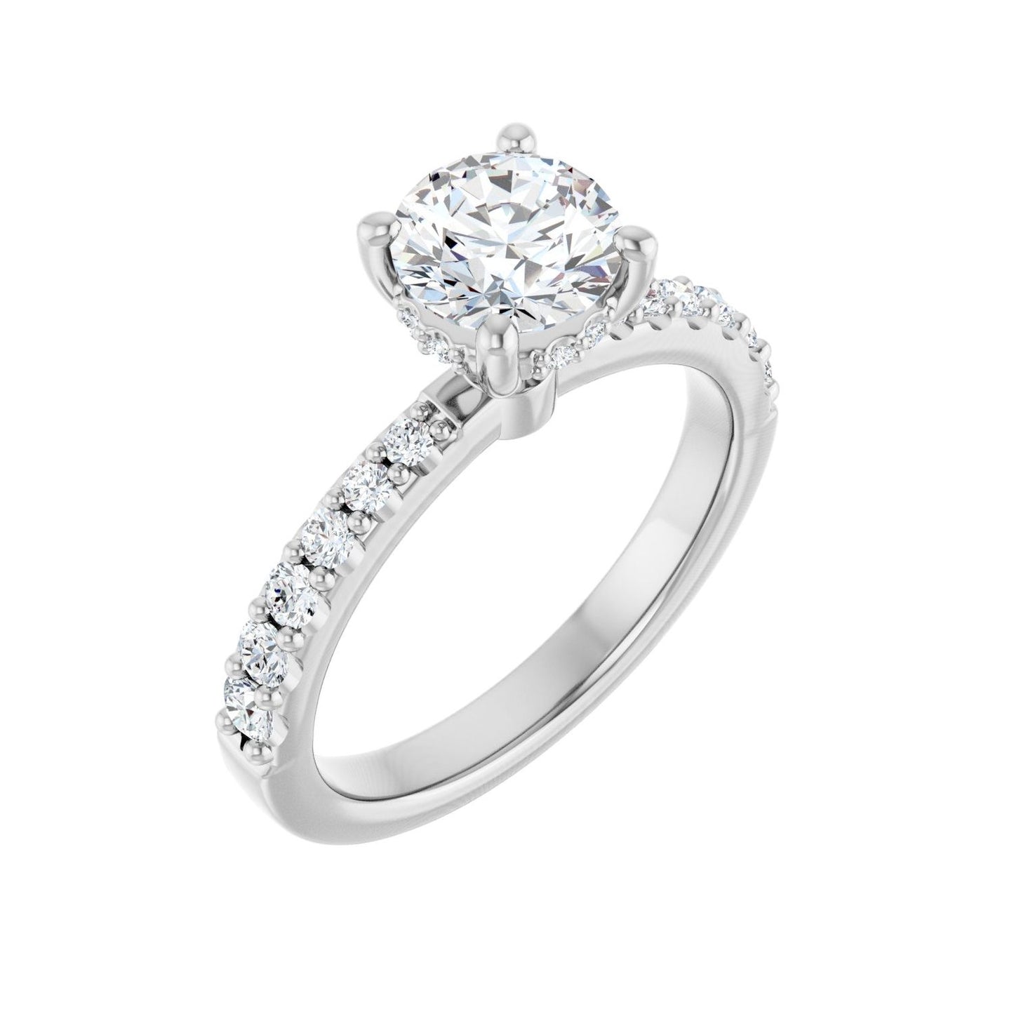 Round Hidden Halo-Style Engagement Ring | Metal Type=14K White Gold | Center Stone Size=1 CT | Image 1
