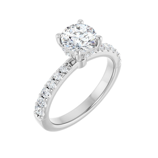 Round Hidden Halo-Style Engagement Ring | Metal Type=14K White Gold | Center Stone Size=1 CT | Image 1