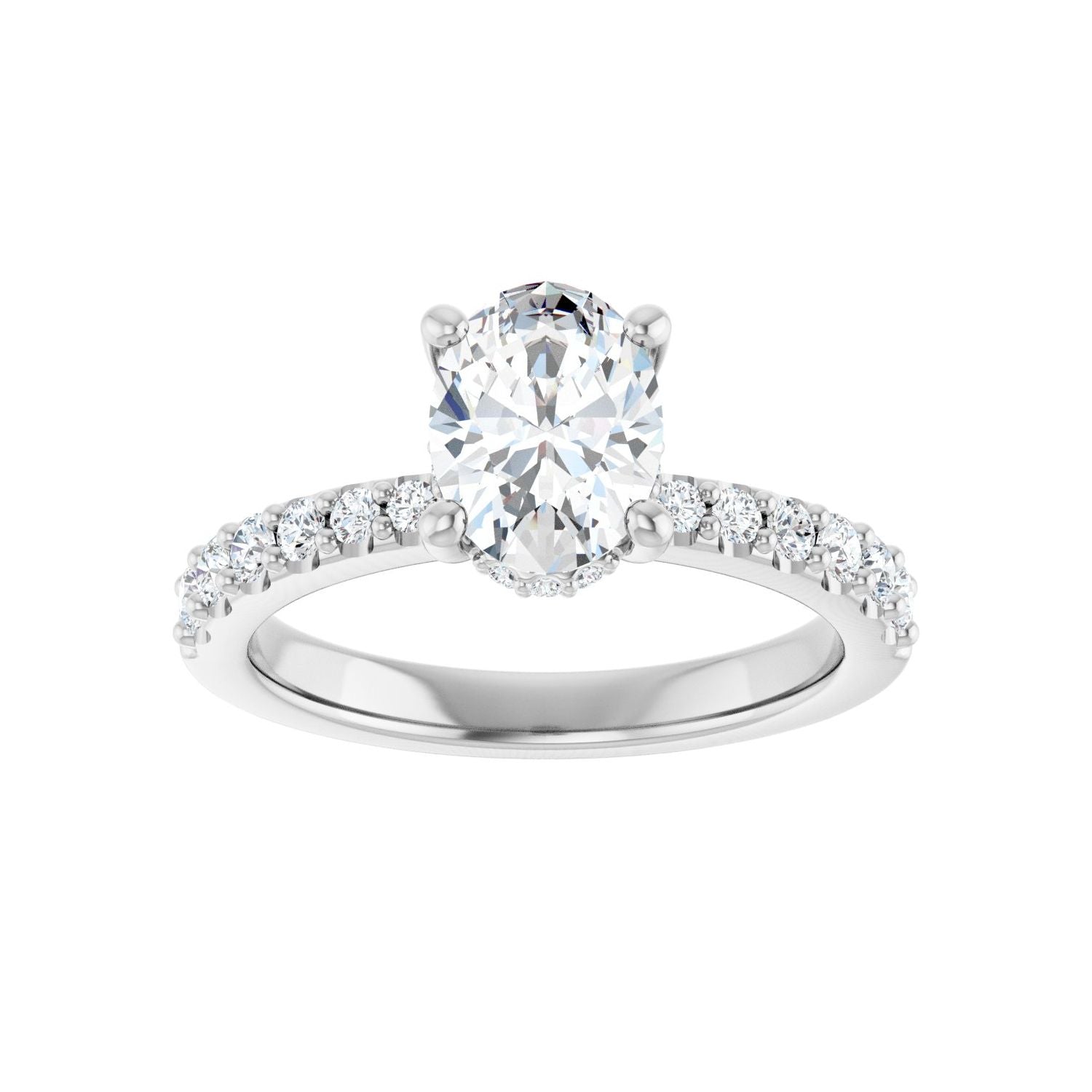 Oval Hidden Halo-Style Engagement Ring | Metal Type=14K White Gold | Center Stone Size=1.5 CT | Image 3