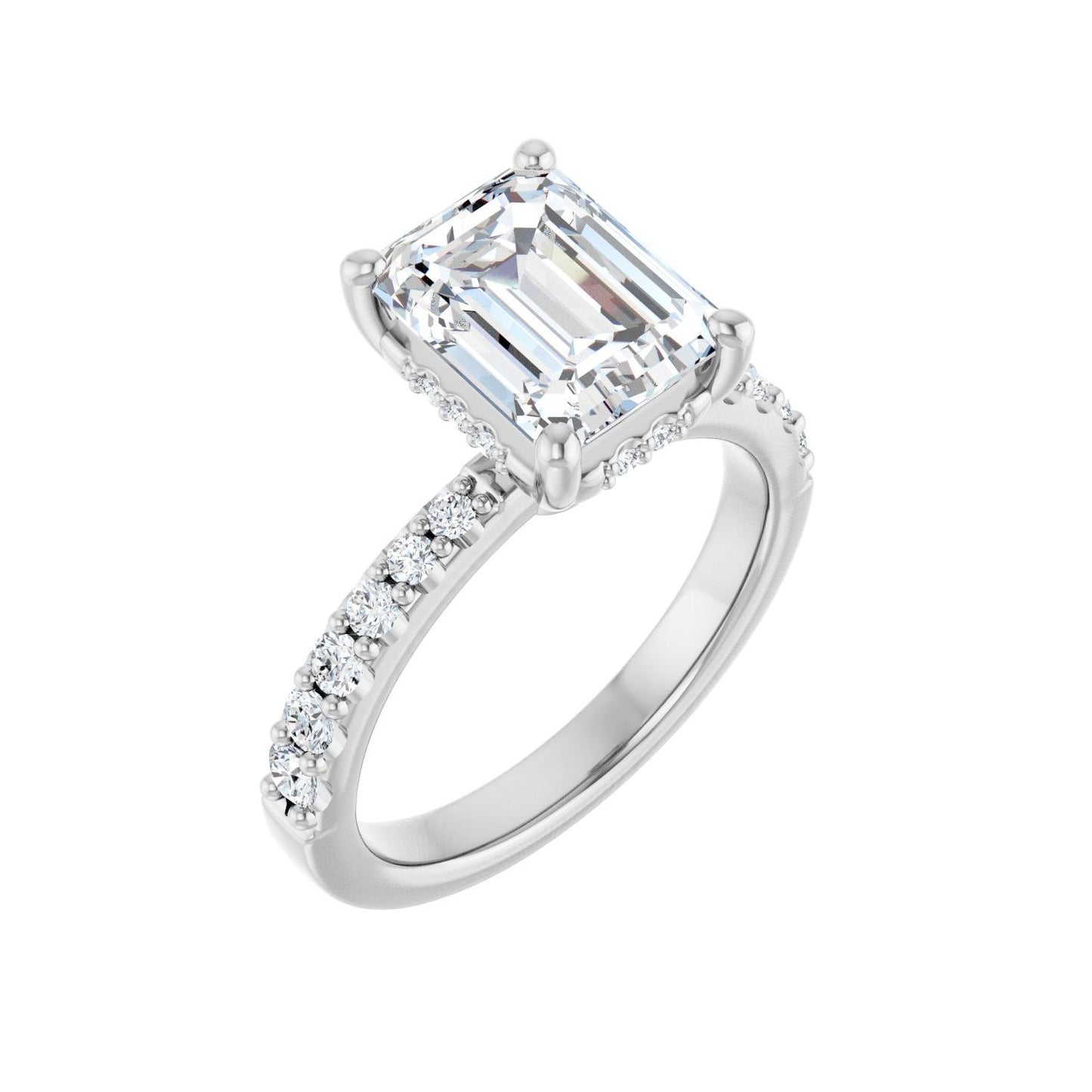 Emerald Hidden Halo-Style Engagement Ring | Metal Type=14K White Gold | Center Stone Size=2.5 CT | Image 1