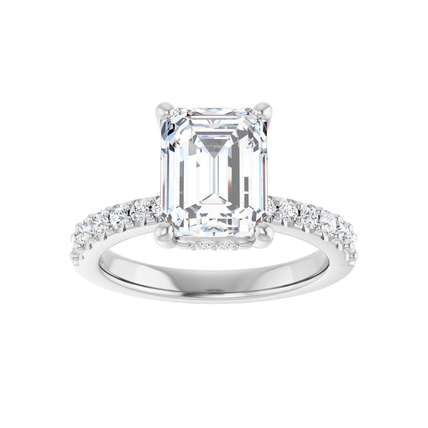 Emerald Hidden Halo-Style Engagement Ring | Metal Type=14K White Gold | Center Stone Size=2.5 CT | Image 3