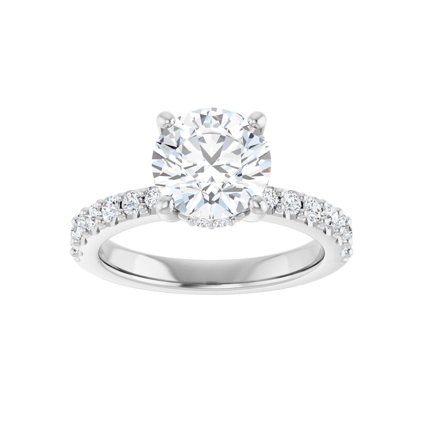 Round Hidden Halo-Style Engagement Ring | Metal Type=14K White Gold | Center Stone Size=2 CT | Image 3