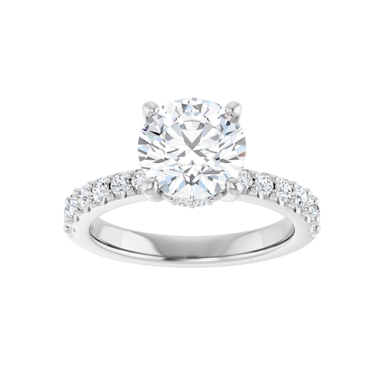 Round Hidden Halo-Style Engagement Ring | Metal Type=14K White Gold | Center Stone Size=2 CT | Image 3