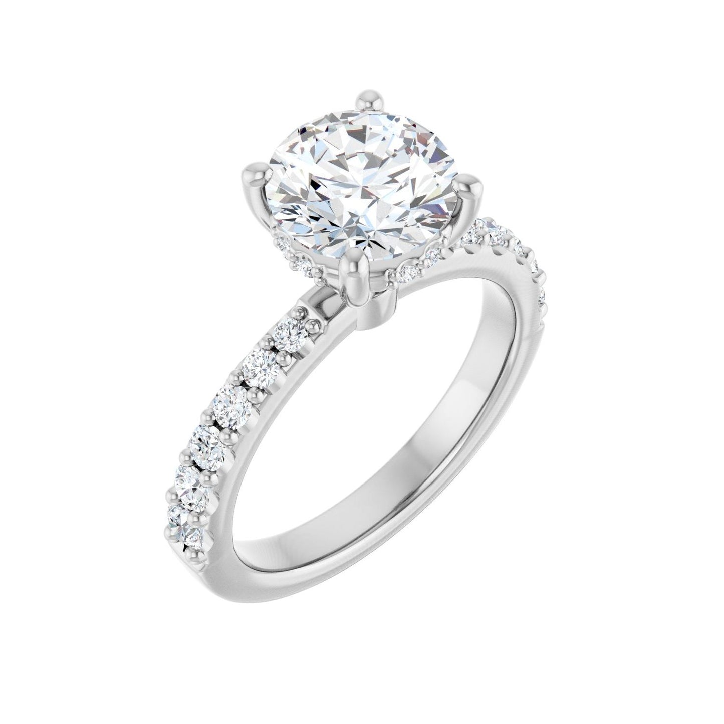 Round Hidden Halo-Style Engagement Ring | Metal Type=14K White Gold | Center Stone Size=2 CT | Image 1