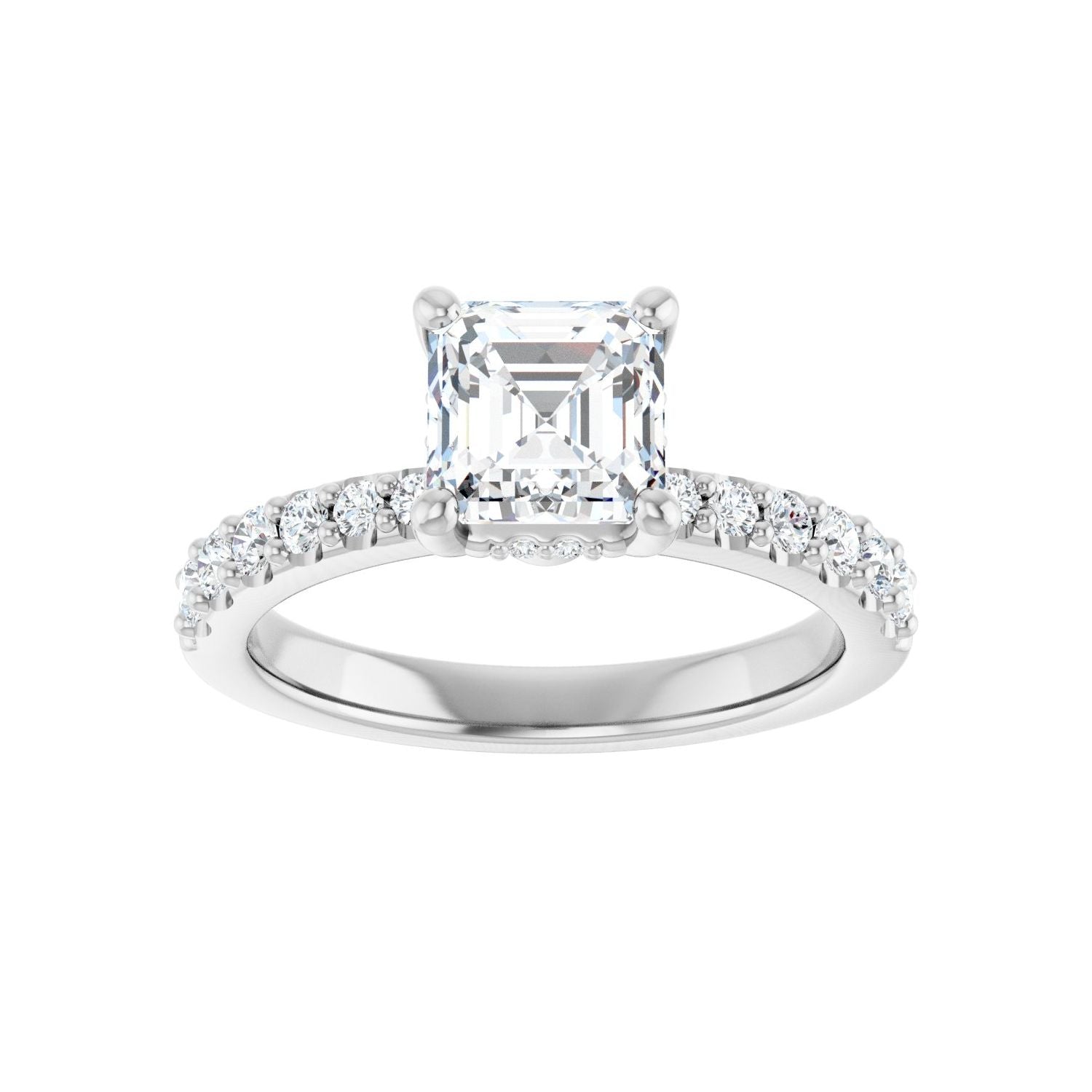 Asscher Hidden Halo-Style Engagement Ring | Metal Type=14K White Gold | Center Stone Size=1 CT | Image 3