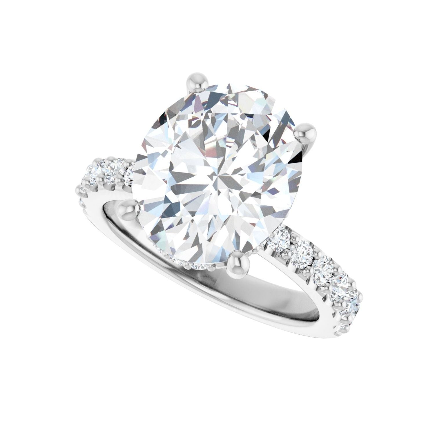Oval Hidden Halo-Style Engagement Ring | Metal Type=14K White Gold | Center Stone Size=3 CT | Image 5
