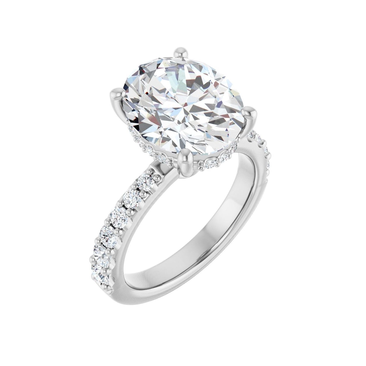 Oval Hidden Halo-Style Engagement Ring | Metal Type=14K White Gold | Center Stone Size=3 CT | Image 1