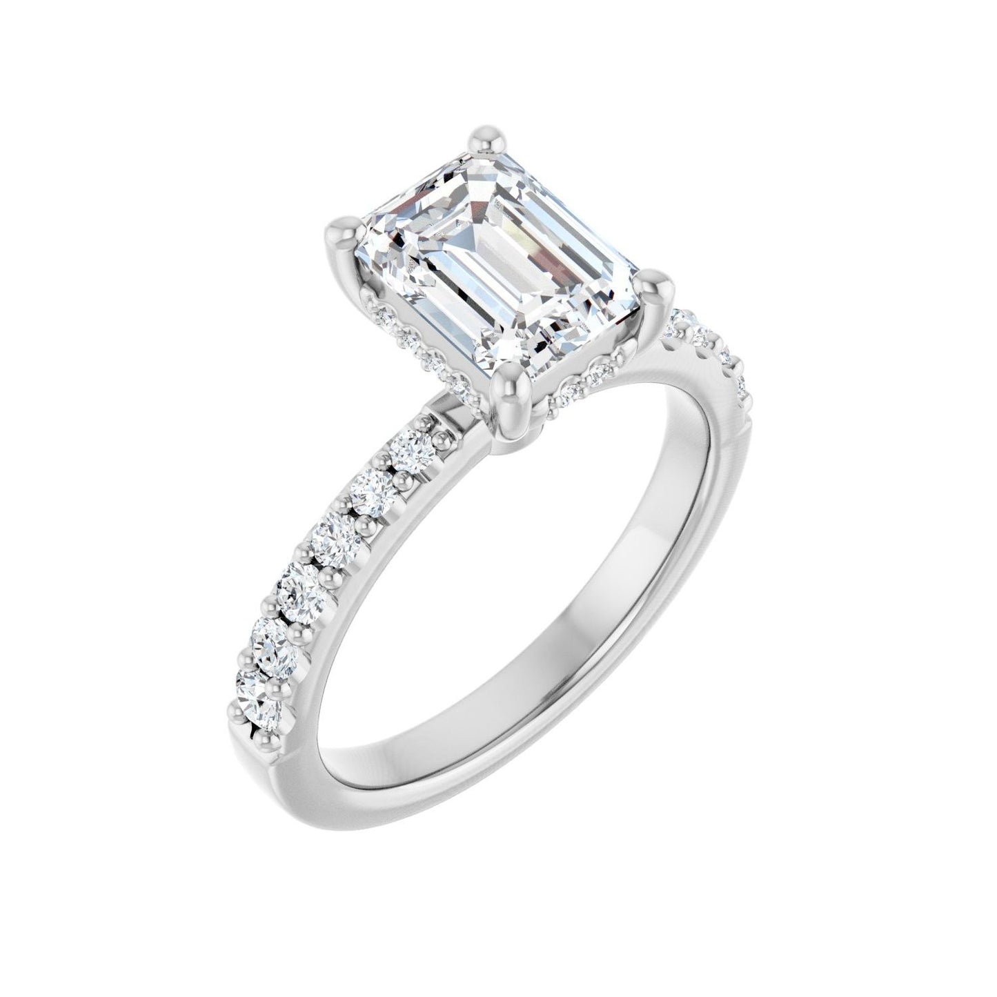 Emerald Hidden Halo-Style Engagement Ring | Metal Type=14K White Gold | Center Stone Size=2 CT | Image 1