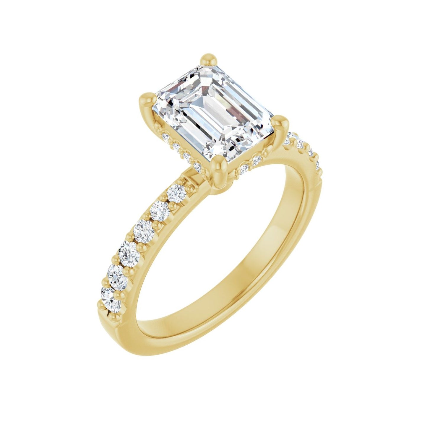 Emerald Hidden Halo-Style Engagement Ring | Metal Type=14K Yellow Gold | Center Stone Size=2 CT | Image 1