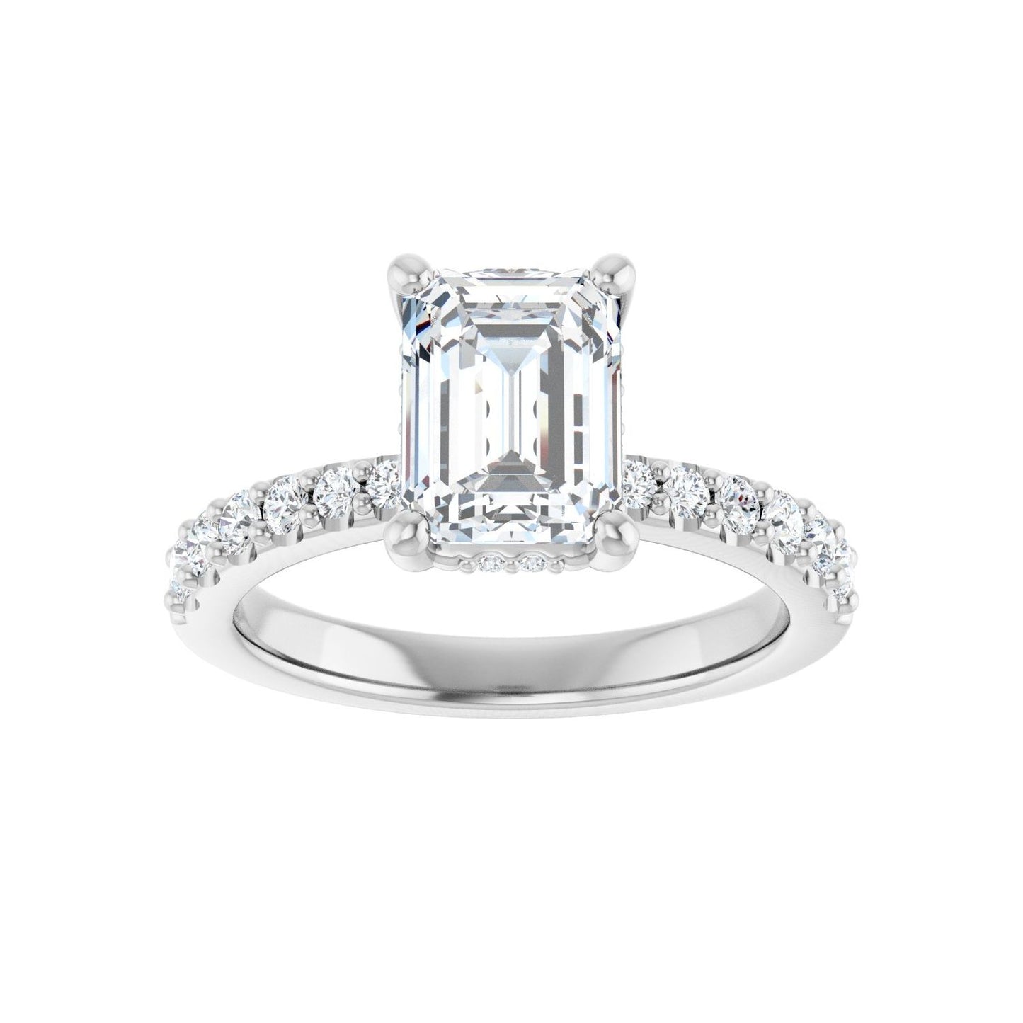 Emerald Hidden Halo-Style Engagement Ring | Metal Type=14K White Gold | Center Stone Size=2 CT | Image 3