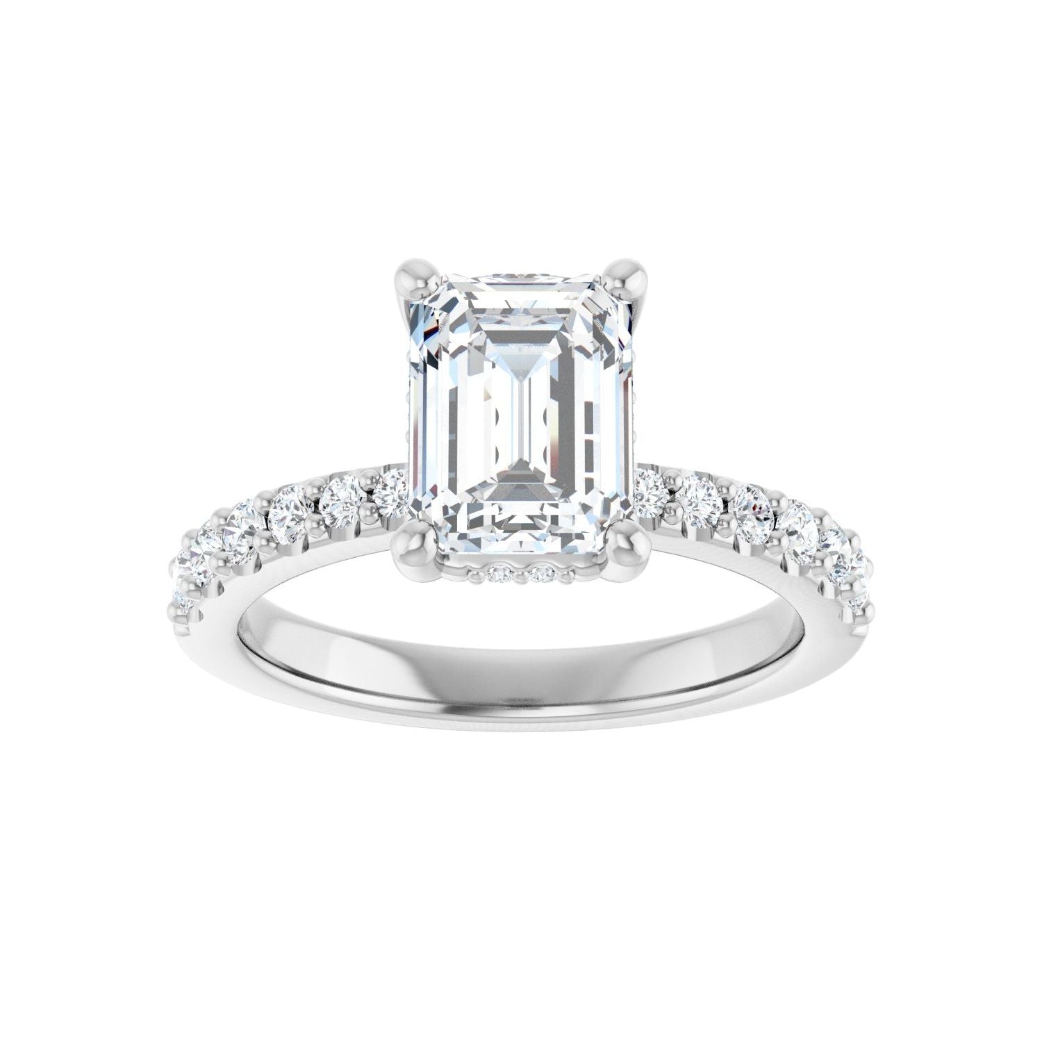Emerald Hidden Halo-Style Engagement Ring | Metal Type=14K White Gold | Center Stone Size=2 CT | Image 3