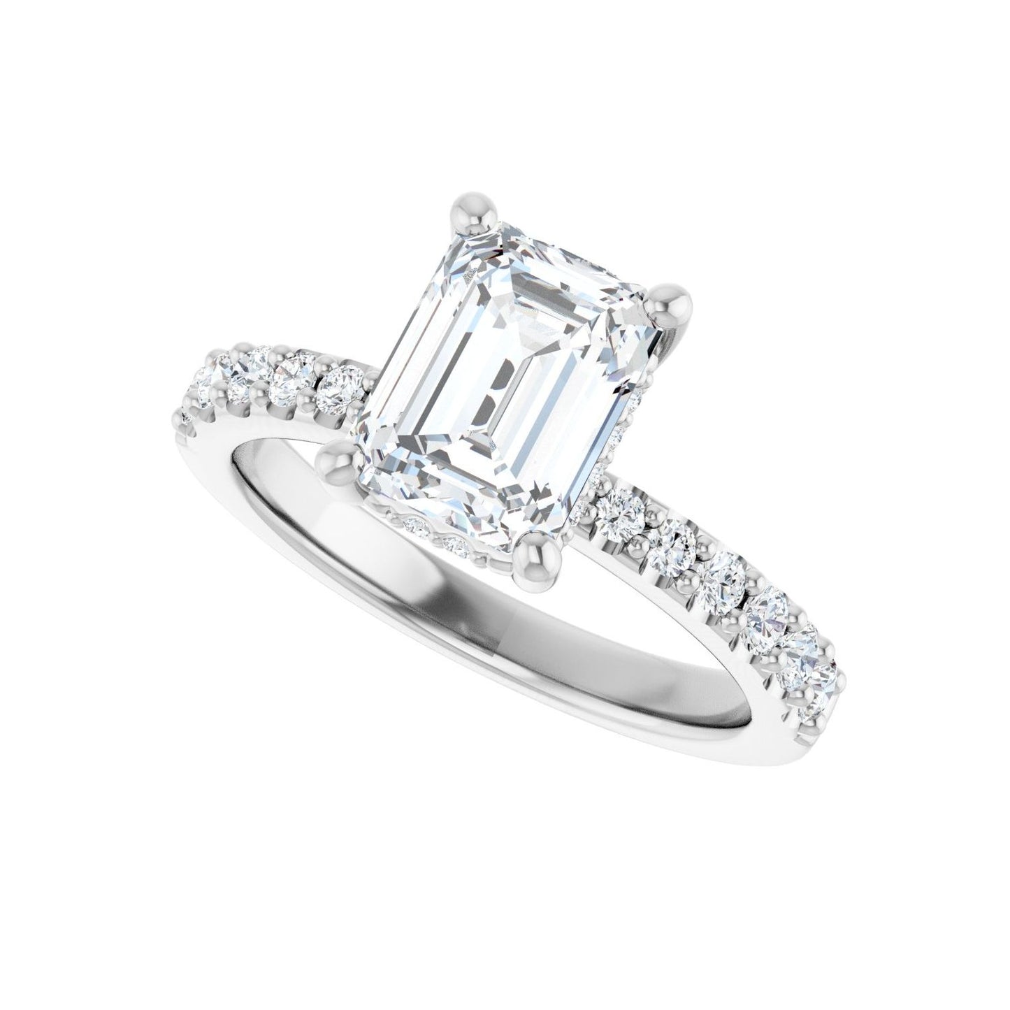 Emerald Hidden Halo-Style Engagement Ring | Metal Type=14K White Gold | Center Stone Size=2 CT | Image 5