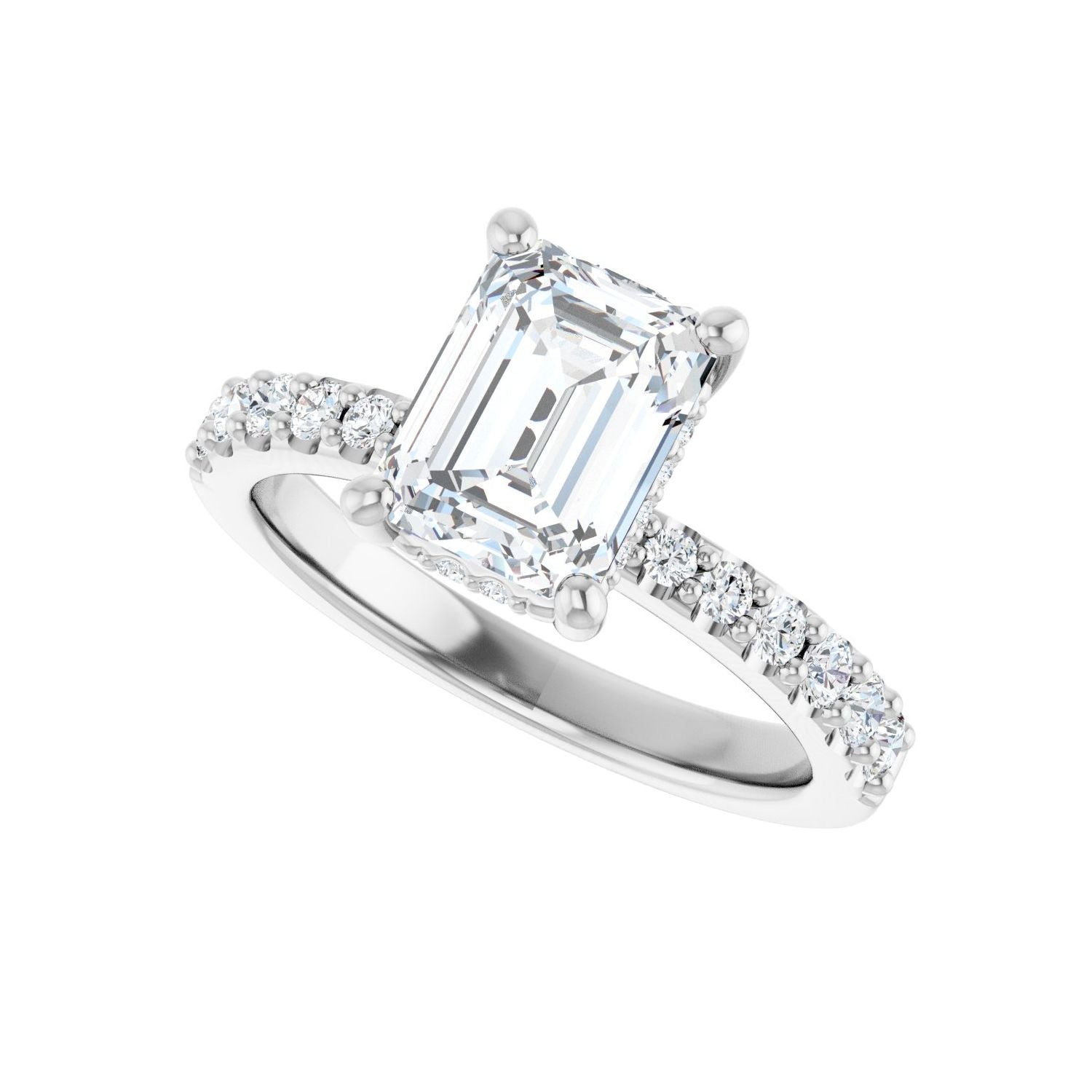 Emerald Hidden Halo-Style Engagement Ring | Metal Type=14K White Gold | Center Stone Size=2 CT | Image 5