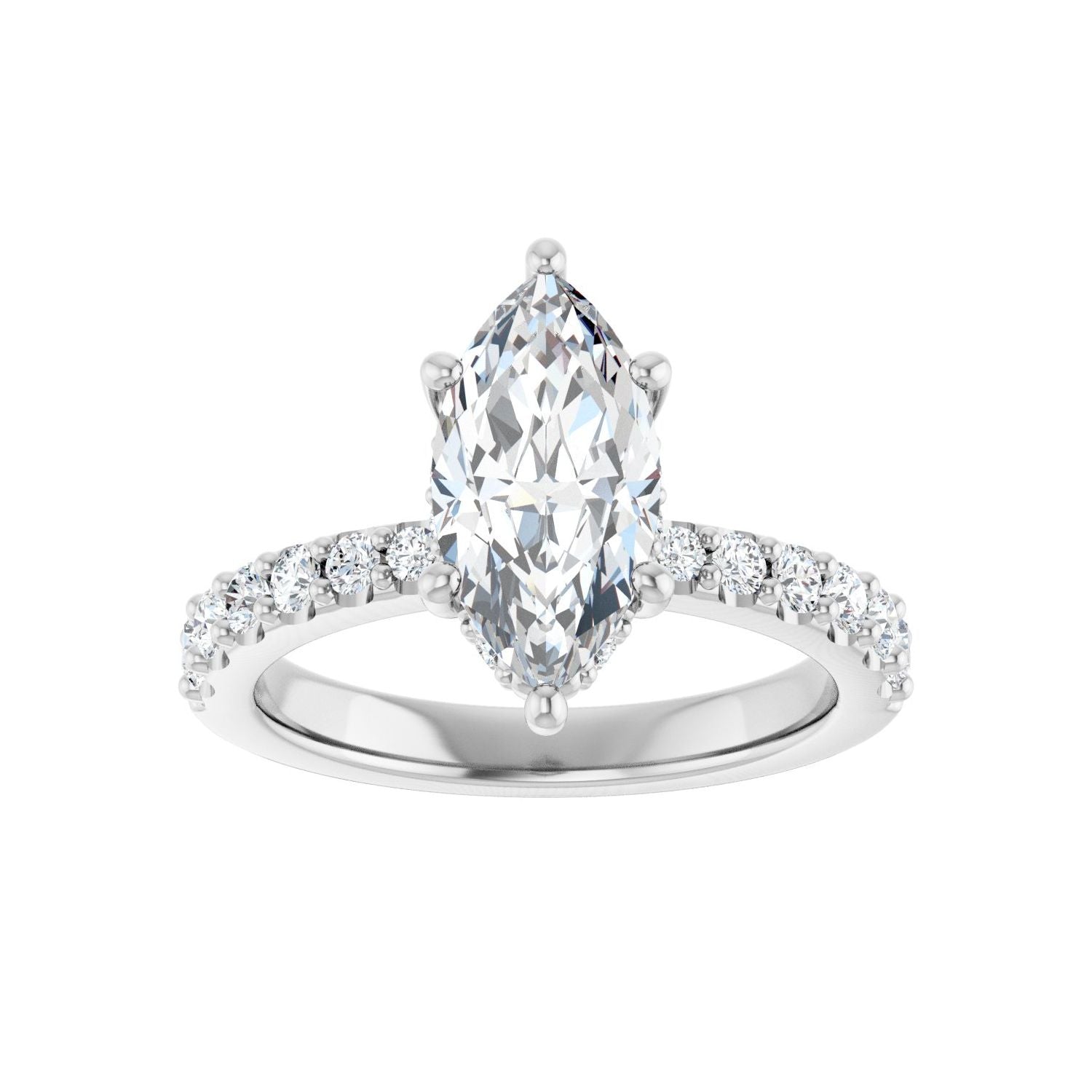 Marquise Hidden Halo-Style Engagement Ring | Metal Type=14K White Gold | Center Stone Size=1.5 CT | Image 3