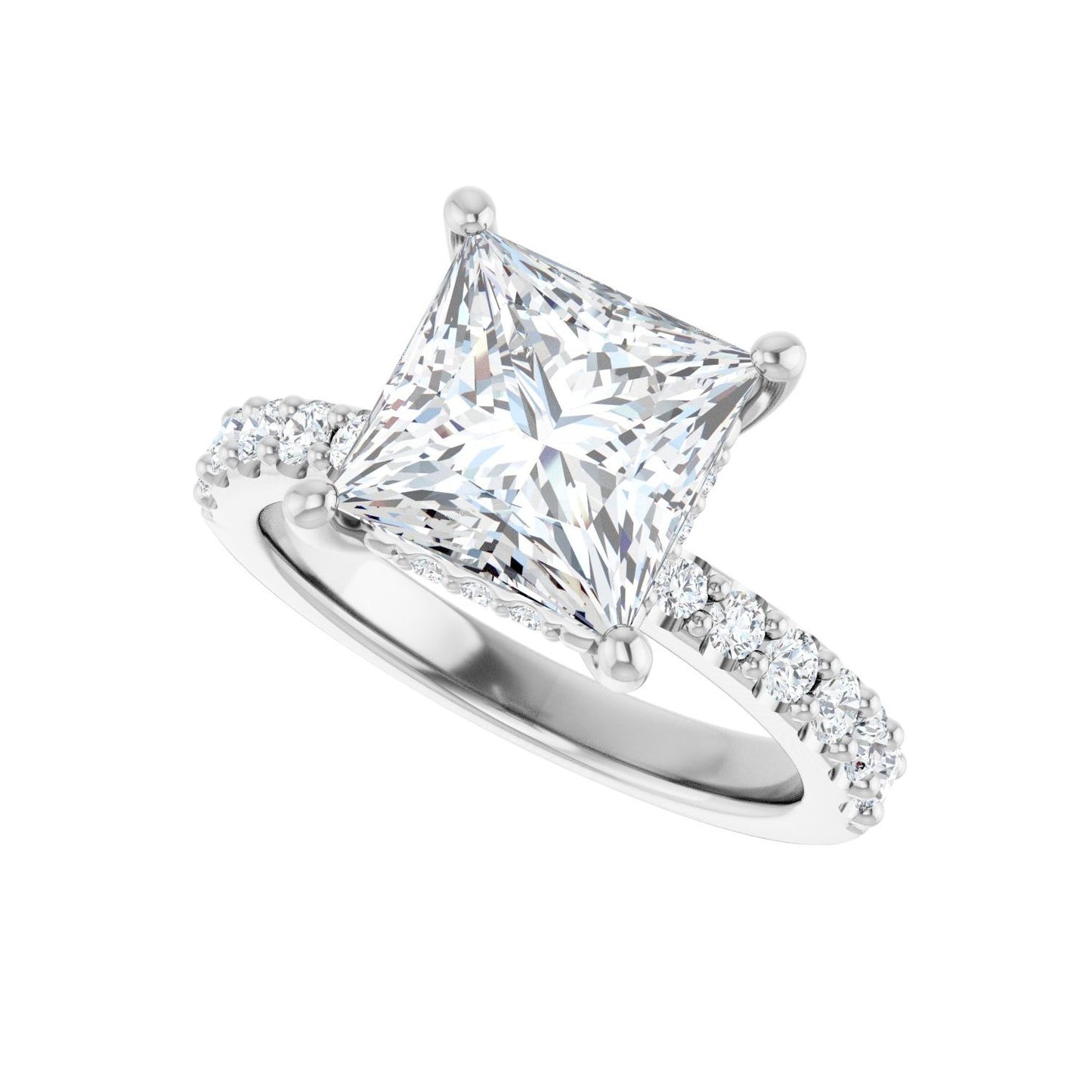 Square Hidden Halo-Style Engagement Ring | Metal Type=14K White Gold | Center Stone Size=3 CT | Image 5