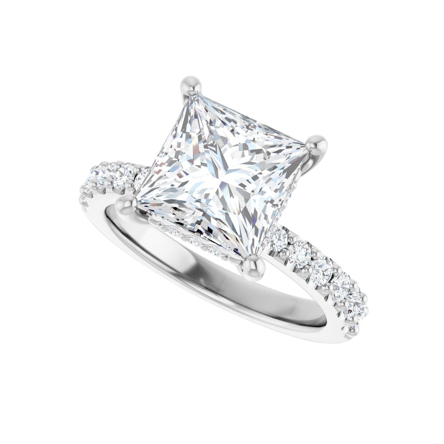Square Hidden Halo-Style Engagement Ring | Metal Type=14K White Gold | Center Stone Size=3 CT | Image 5
