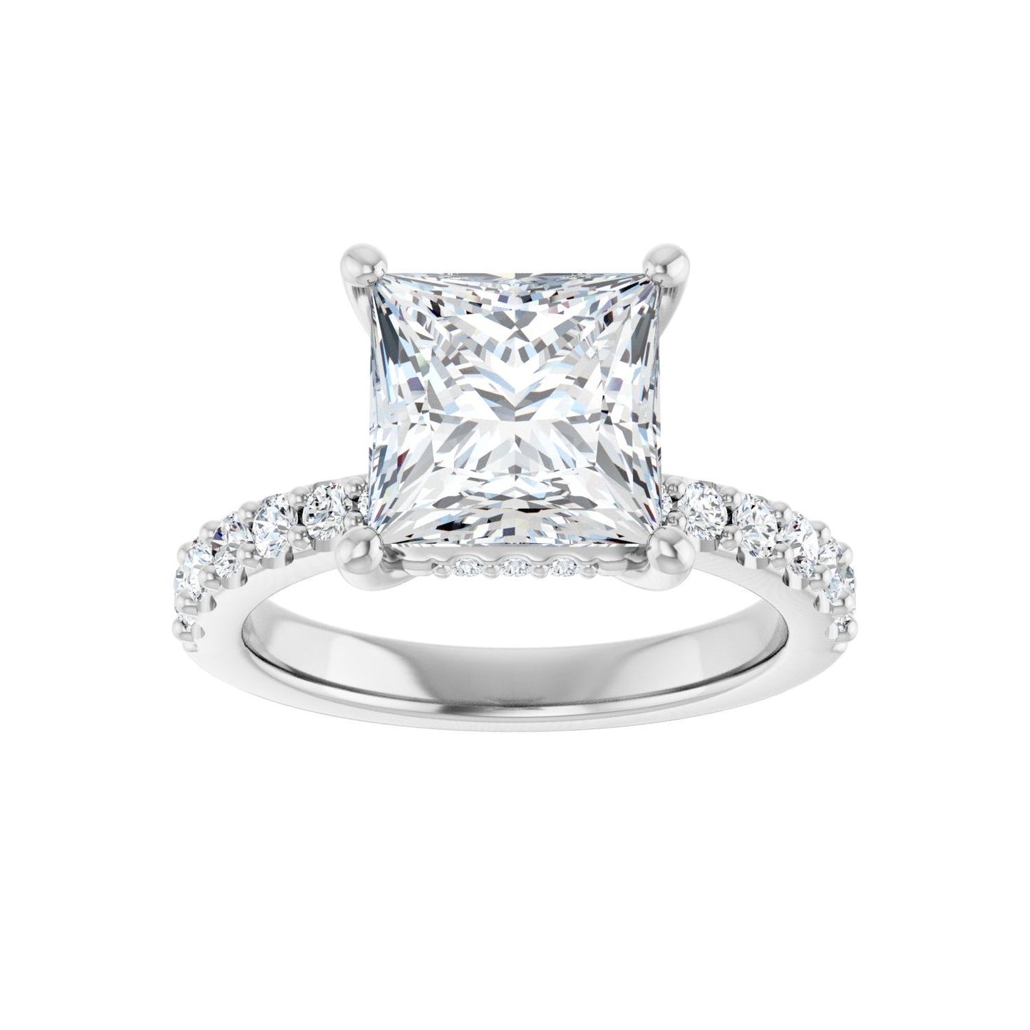 Square Hidden Halo-Style Engagement Ring | Metal Type=14K White Gold | Center Stone Size=3 CT | Image 3