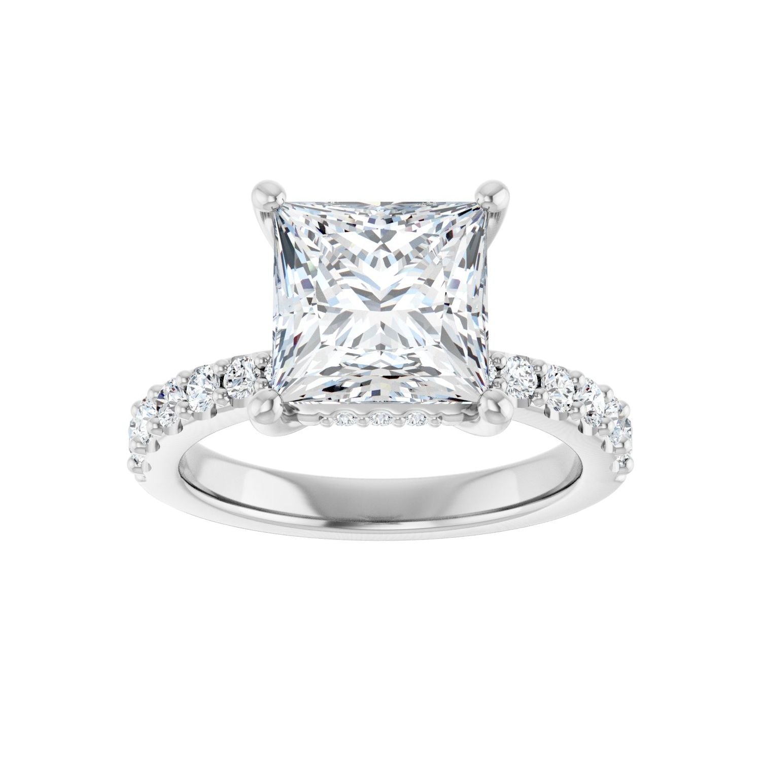 Square Hidden Halo-Style Engagement Ring | Metal Type=14K White Gold | Center Stone Size=3 CT | Image 3