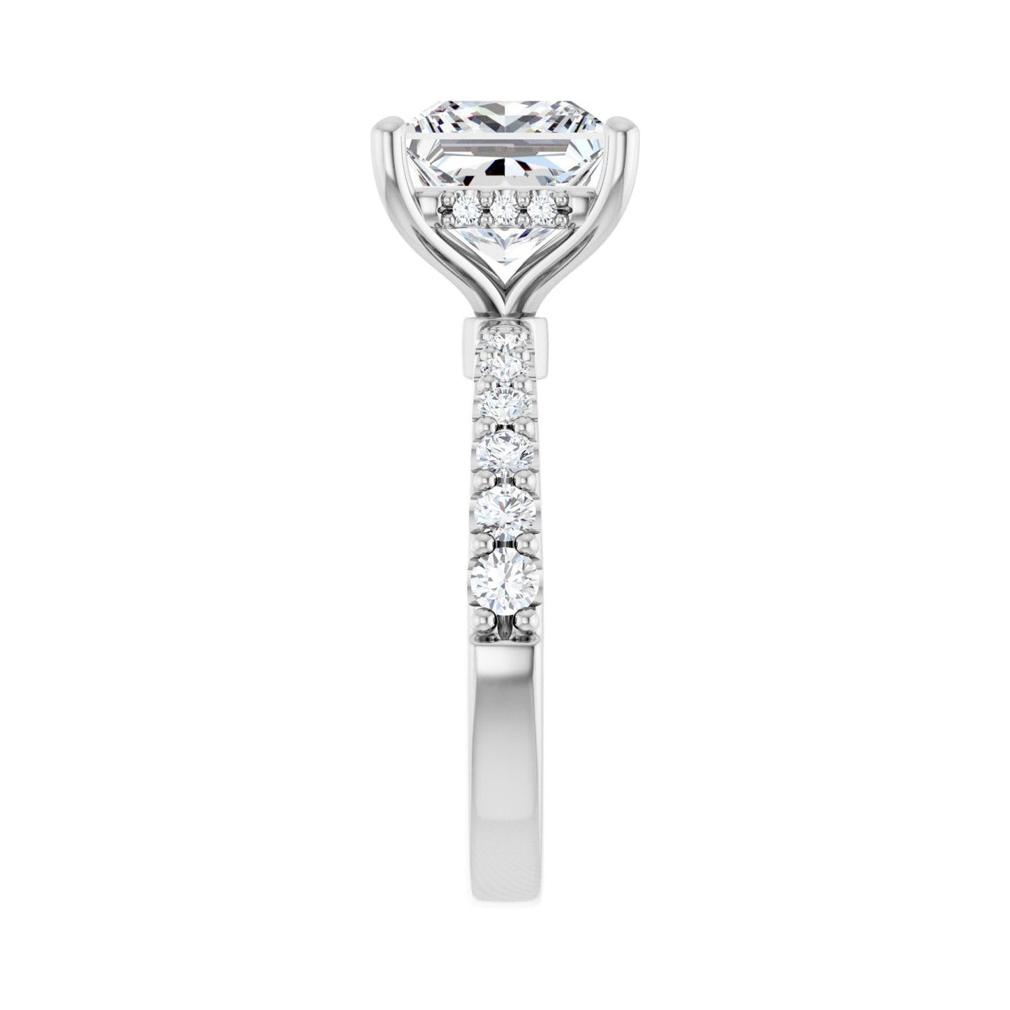 Square Hidden Halo-Style Engagement Ring | Metal Type=14K White Gold | Center Stone Size=3 CT | Image 4