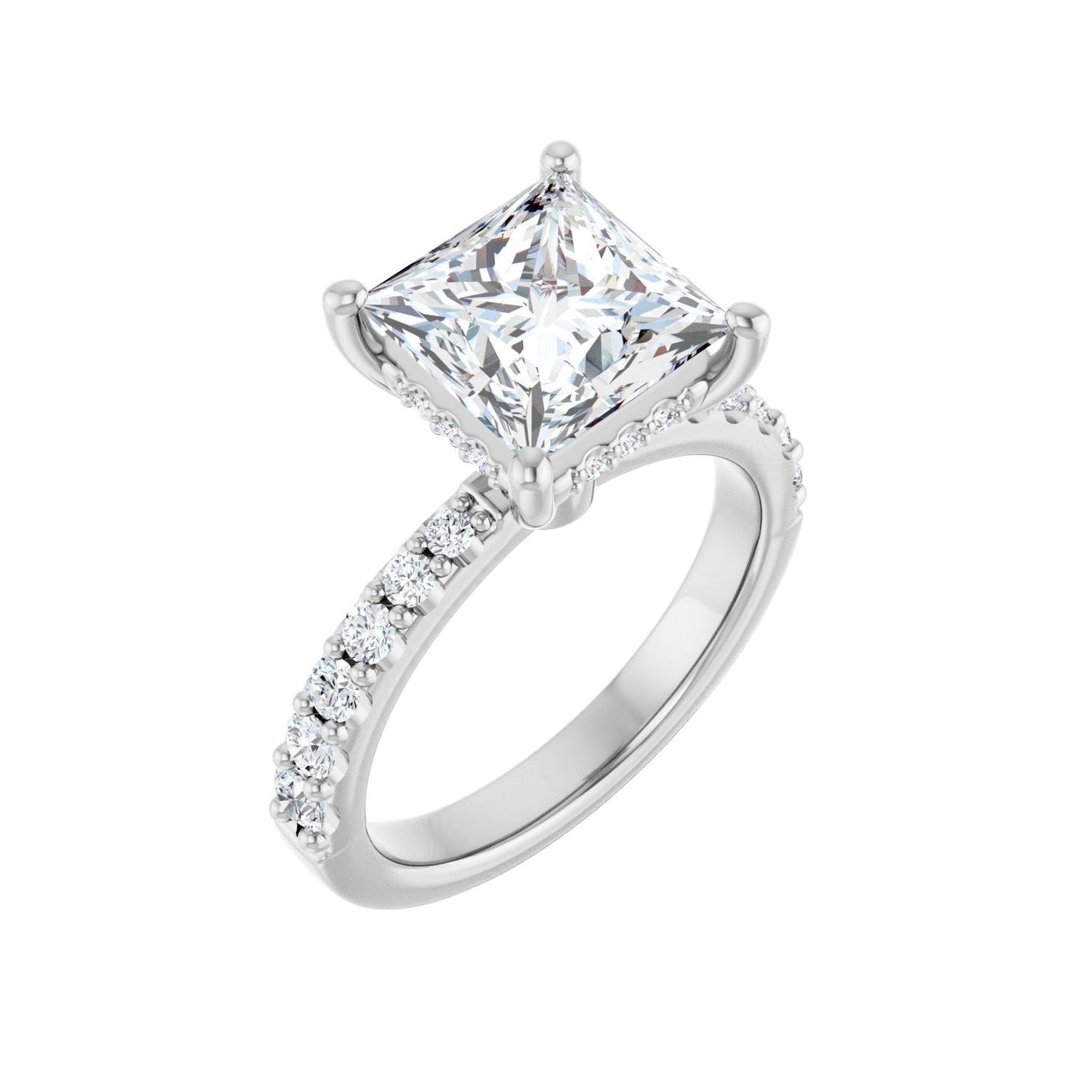 Square Hidden Halo-Style Engagement Ring | Metal Type=14K White Gold | Center Stone Size=3 CT | Image 1