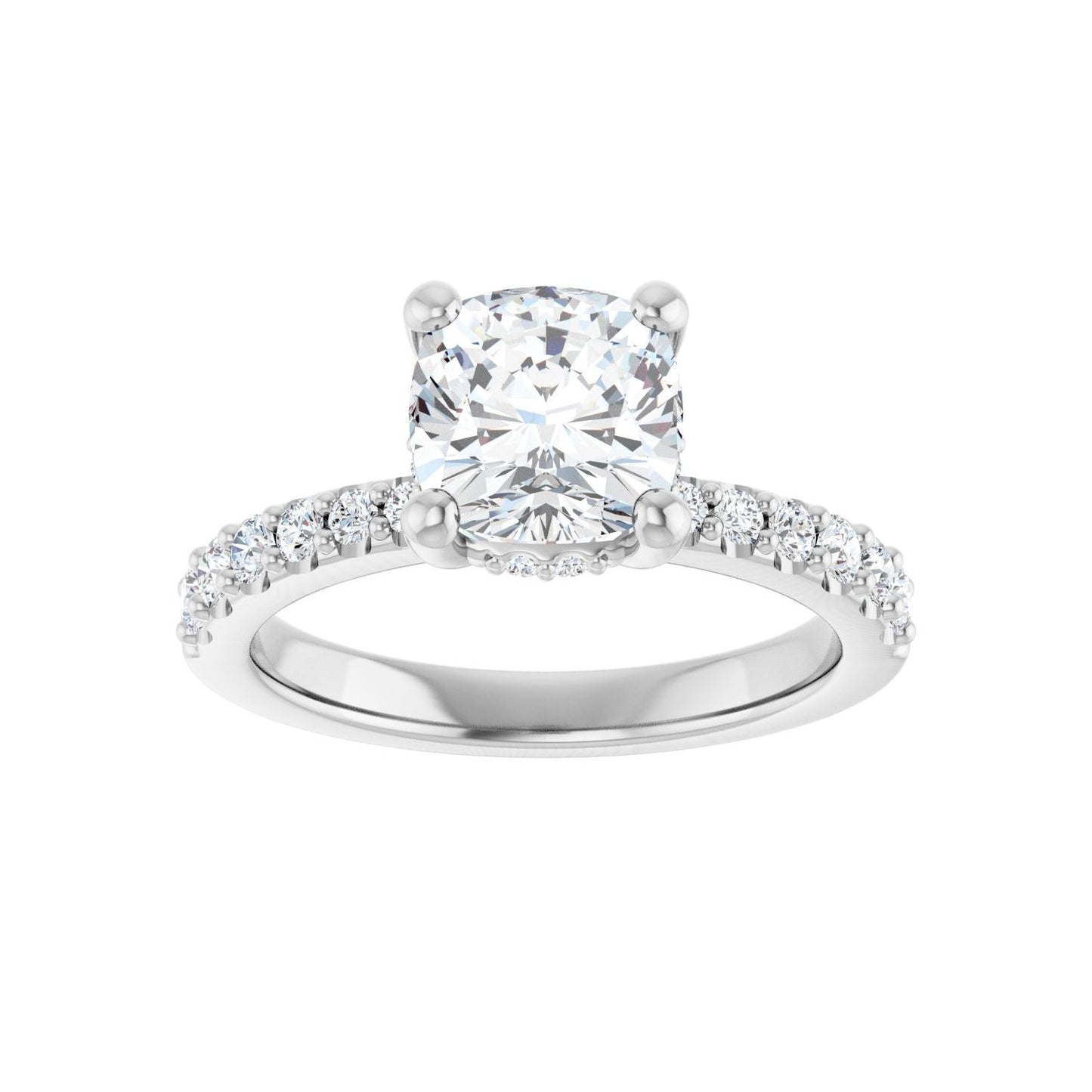 Cushion Hidden Halo-Style Engagement Ring | Metal Type=14K White Gold | Center Stone Size=2 CT | Image 3