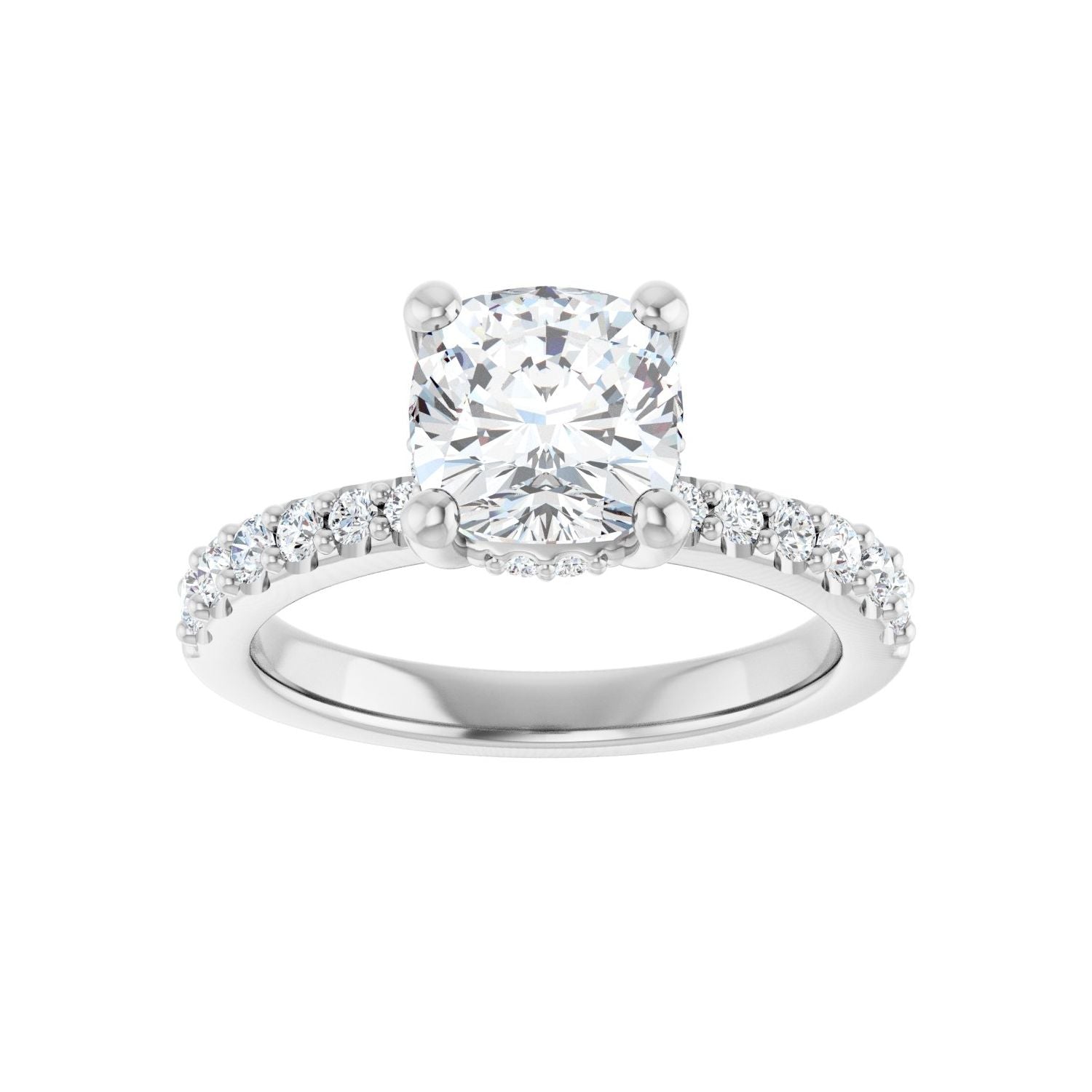 Cushion Hidden Halo-Style Engagement Ring | Metal Type=14K White Gold | Center Stone Size=2 CT | Image 3