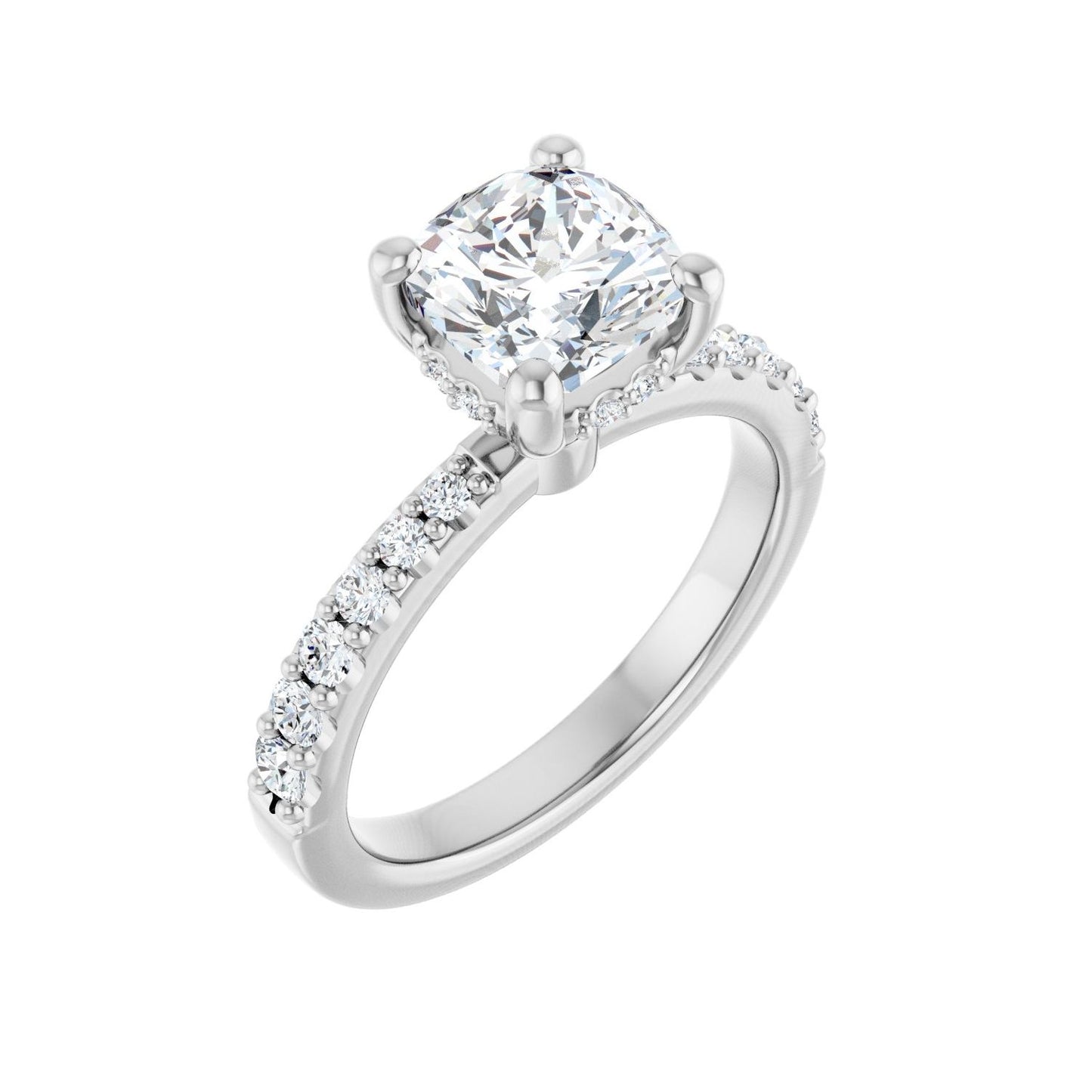 Cushion Hidden Halo-Style Engagement Ring | Metal Type=14K White Gold | Center Stone Size=2 CT | Image 1