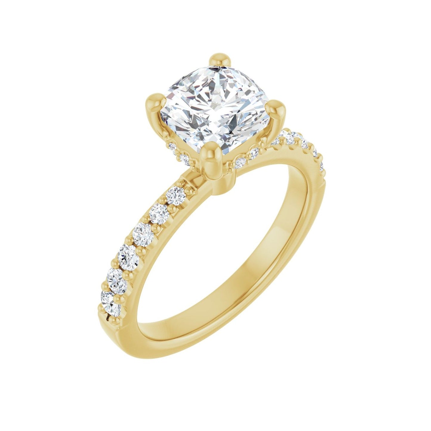 Cushion Hidden Halo-Style Engagement Ring | Metal Type=14K Yellow Gold | Center Stone Size=2 CT | Image 1