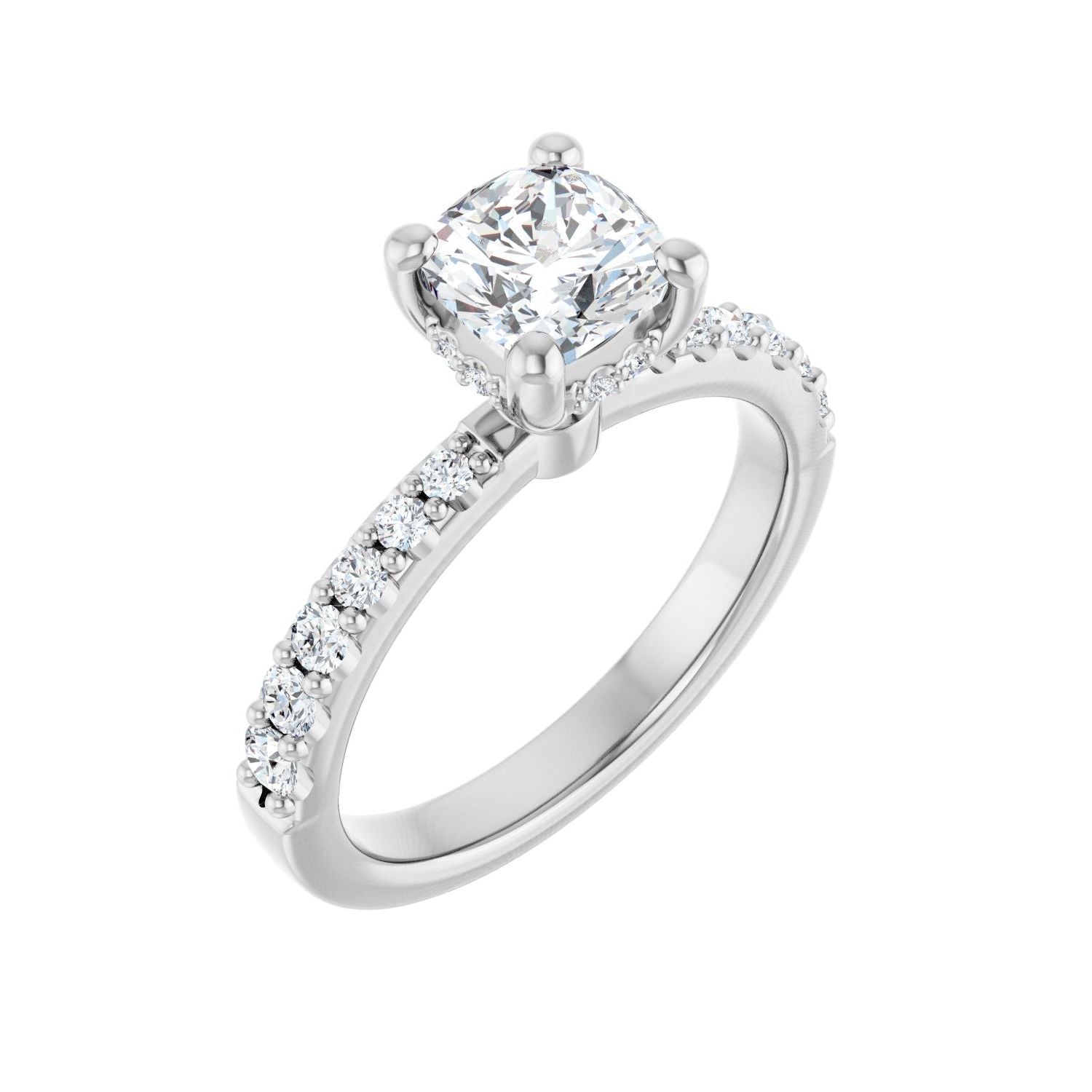 Cushion Hidden Halo-Style Engagement Ring | Metal Type=14K White Gold | Center Stone Size=1 CT | Image 1