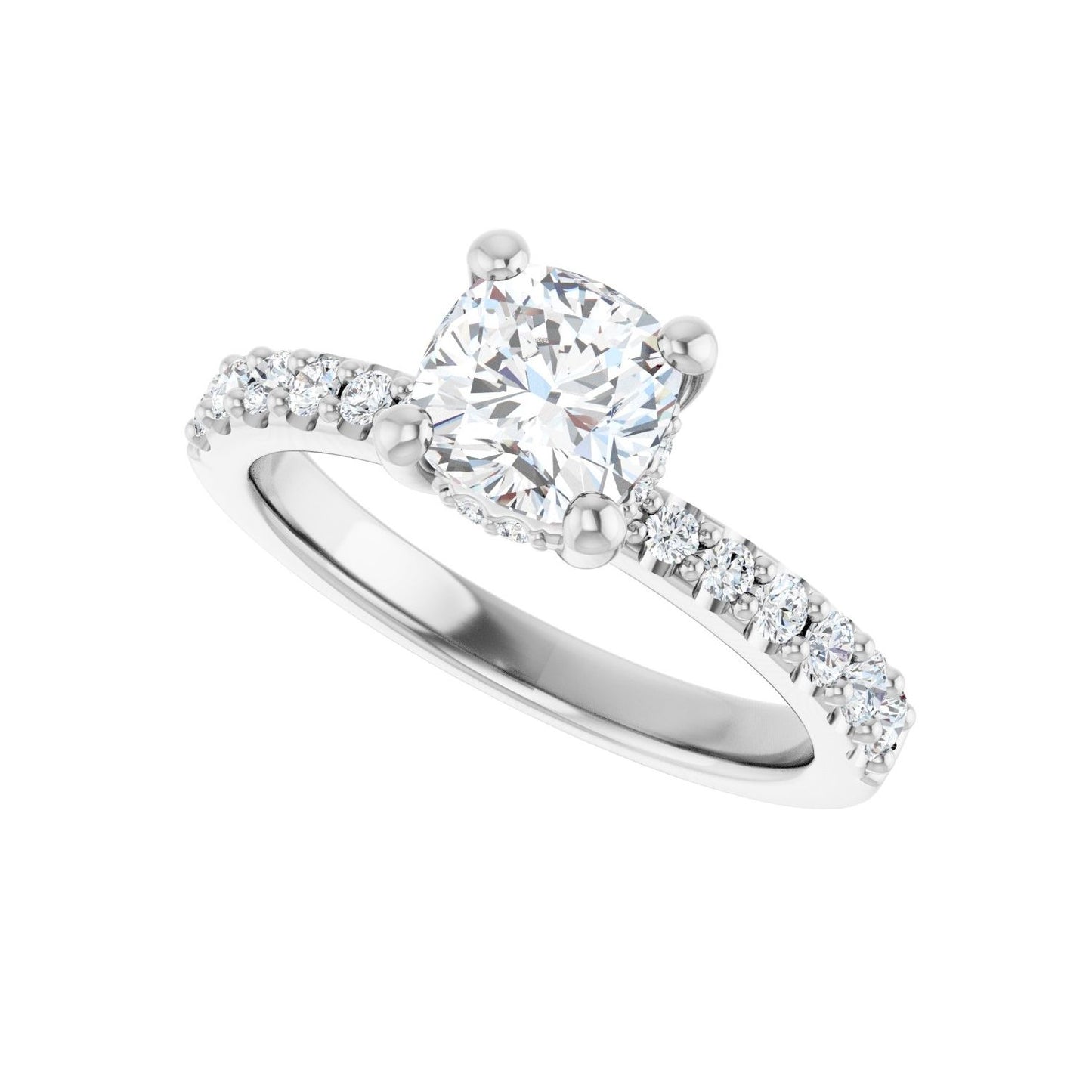 Cushion Hidden Halo-Style Engagement Ring | Metal Type=14K White Gold | Center Stone Size=1 CT | Image 5