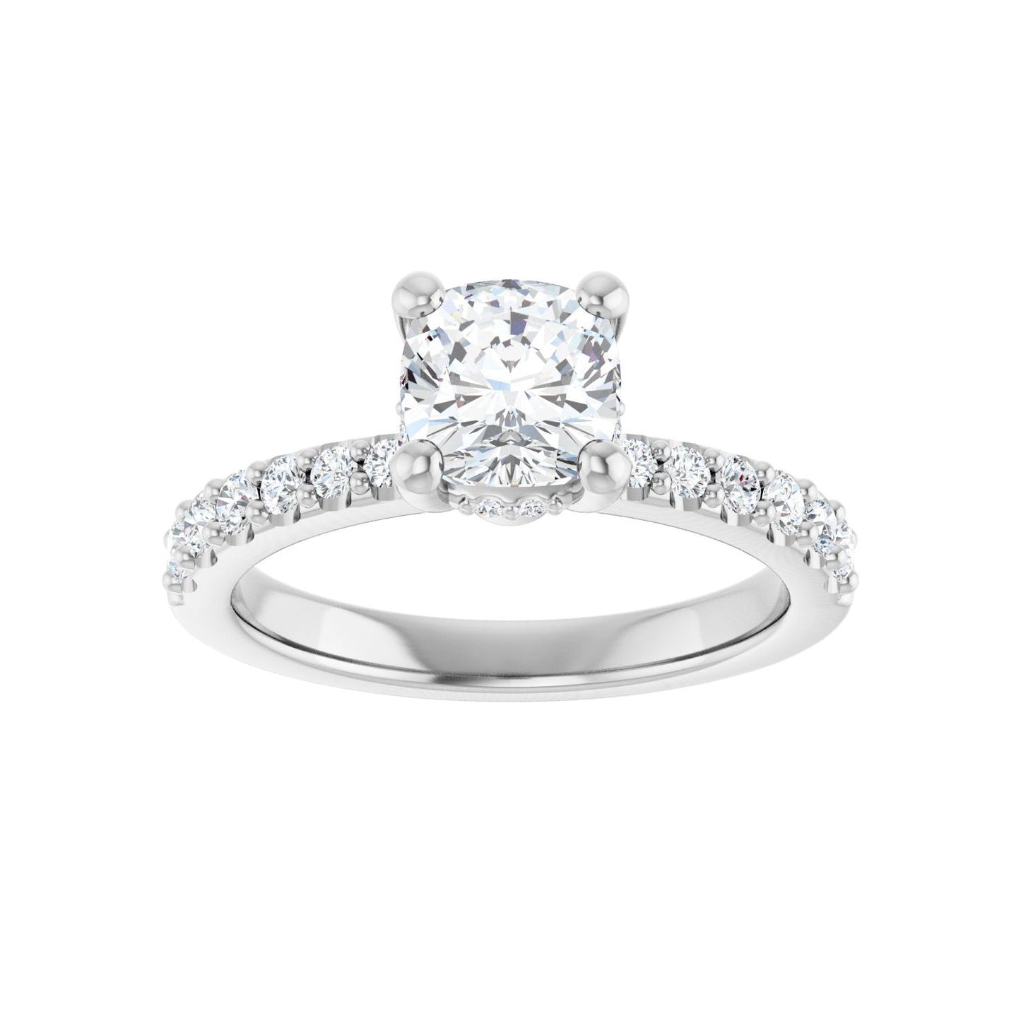 Cushion Hidden Halo-Style Engagement Ring | Metal Type=14K White Gold | Center Stone Size=1 CT | Image 3